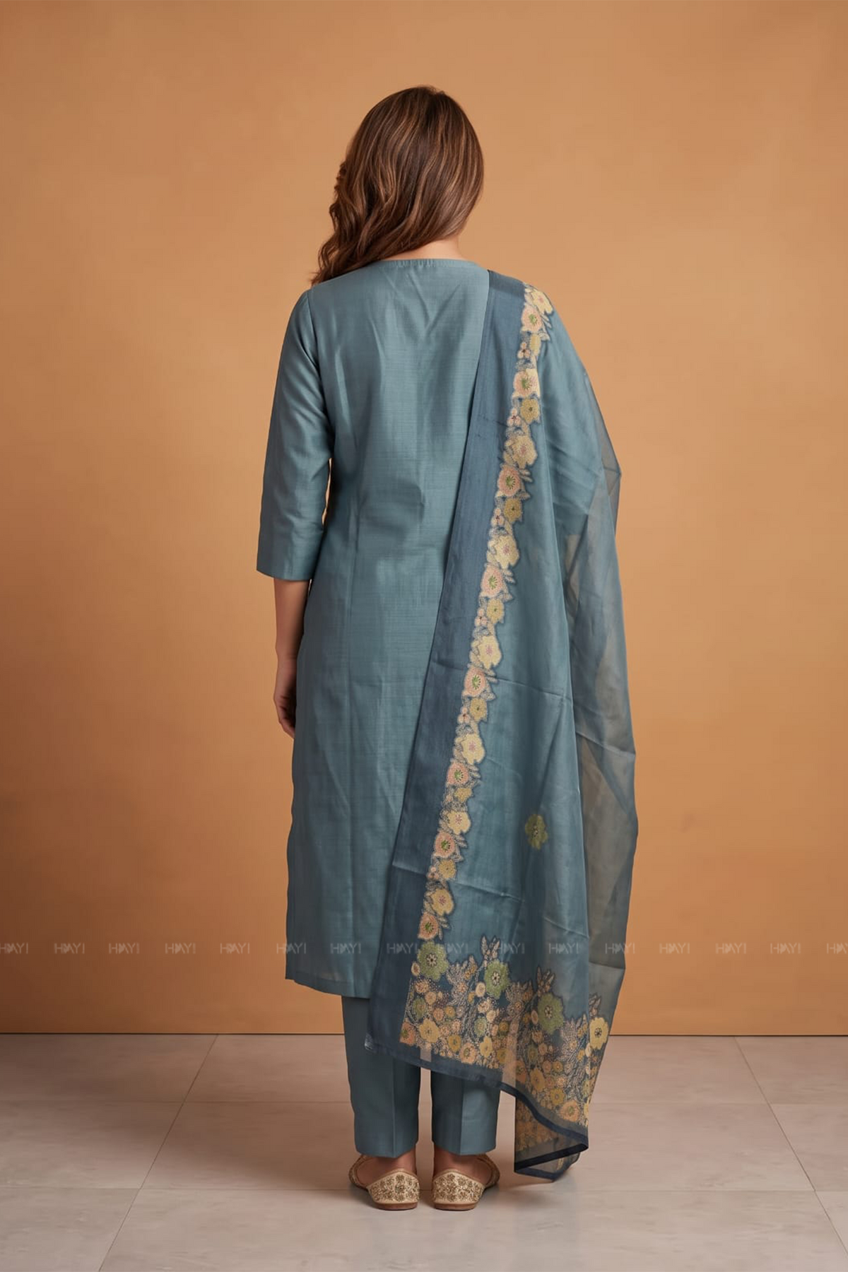 Nocturne Drift Embroidered 3 Piece Shimmer Tissue Blend Kurta Set with Dupatta