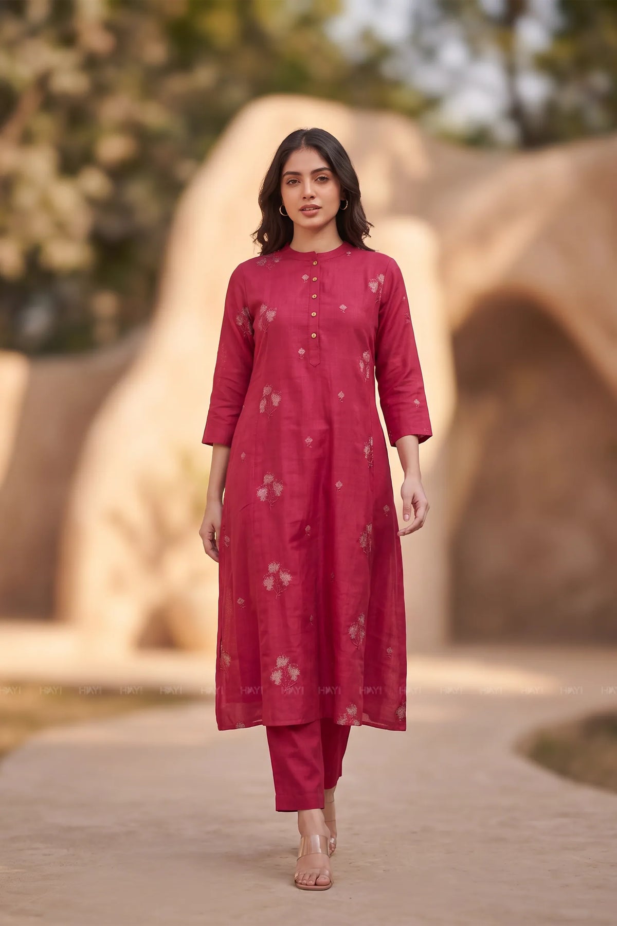 Floral Serenade Hot Pink Embroidered Silk Blend Co-ord Set