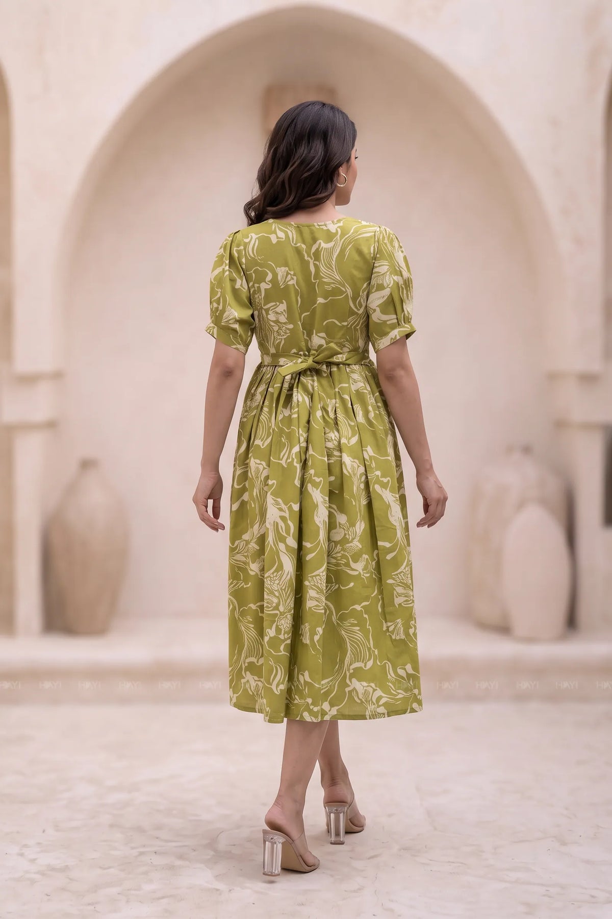 Garden Abstract Green Printed Maternity Maxi Dress