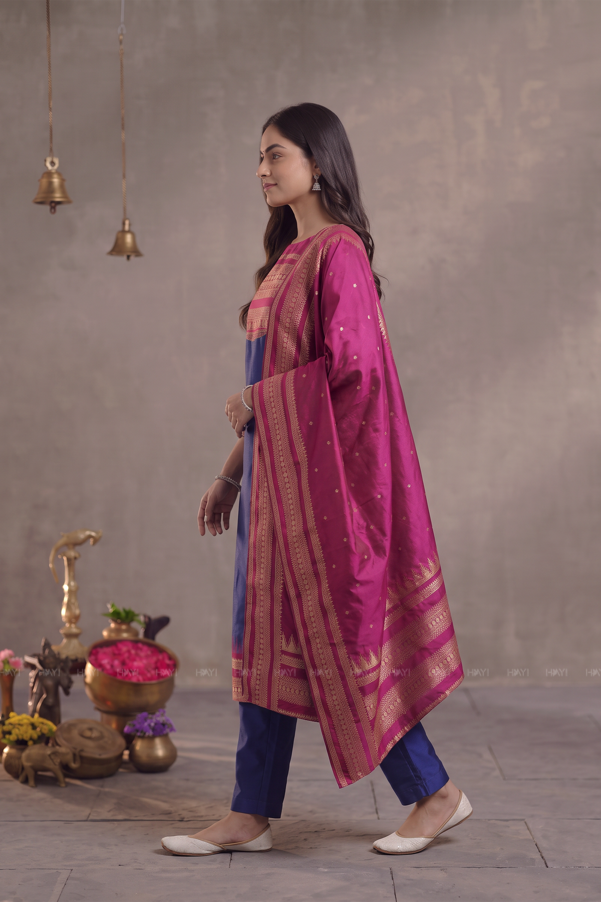 Sapphire Poetry Blue Silk Blend Woven 3-Piece Kurta Set