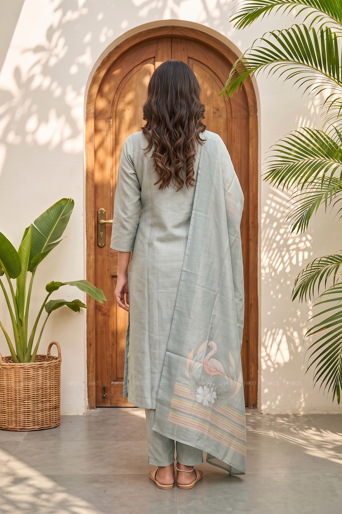 Swanstone Grey Embroidered Tussar Silk Kurta Set