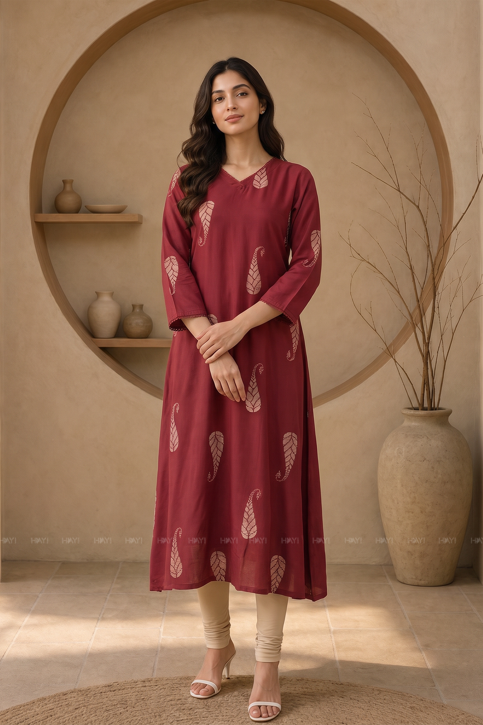 Paisley Grace Brown Printed A-Line Kurta
