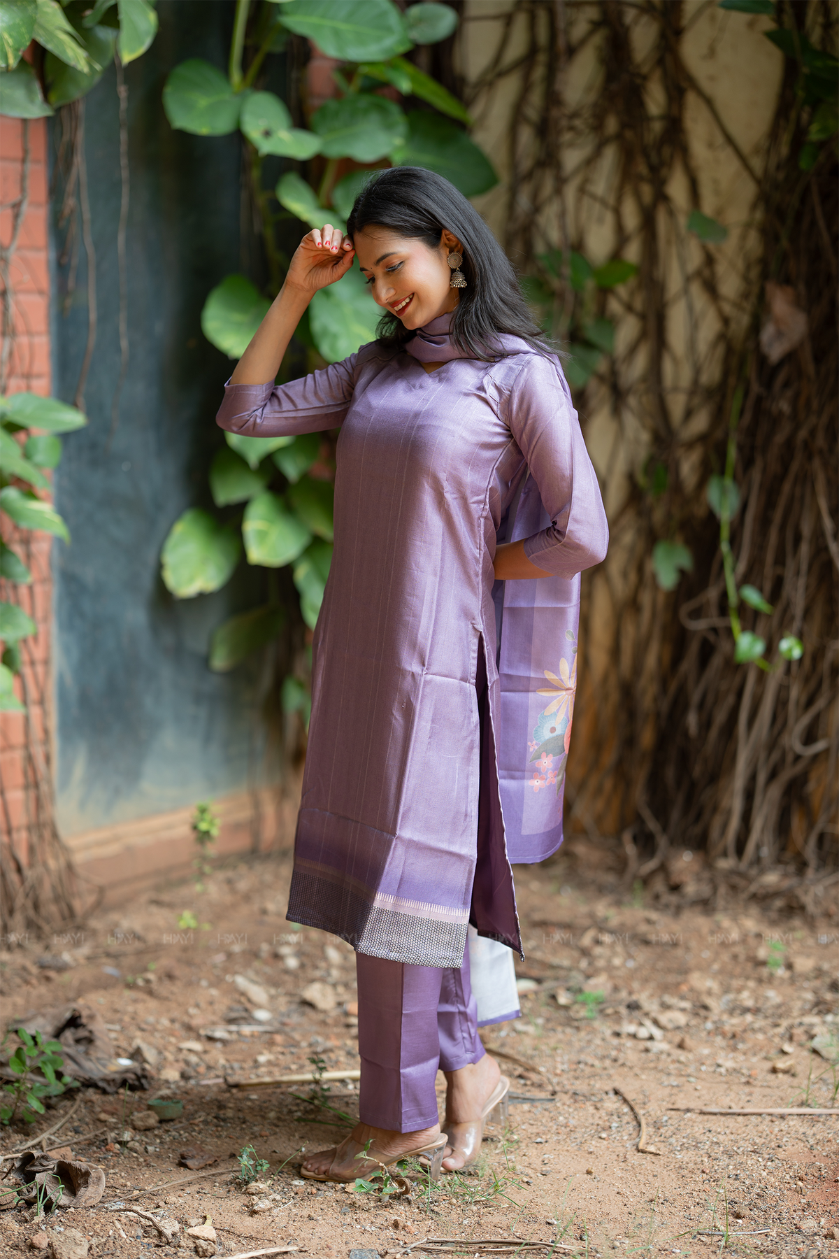 Lavender Hexa Violet 3 Piece Tussar Silk Kurta Set with Dupatta