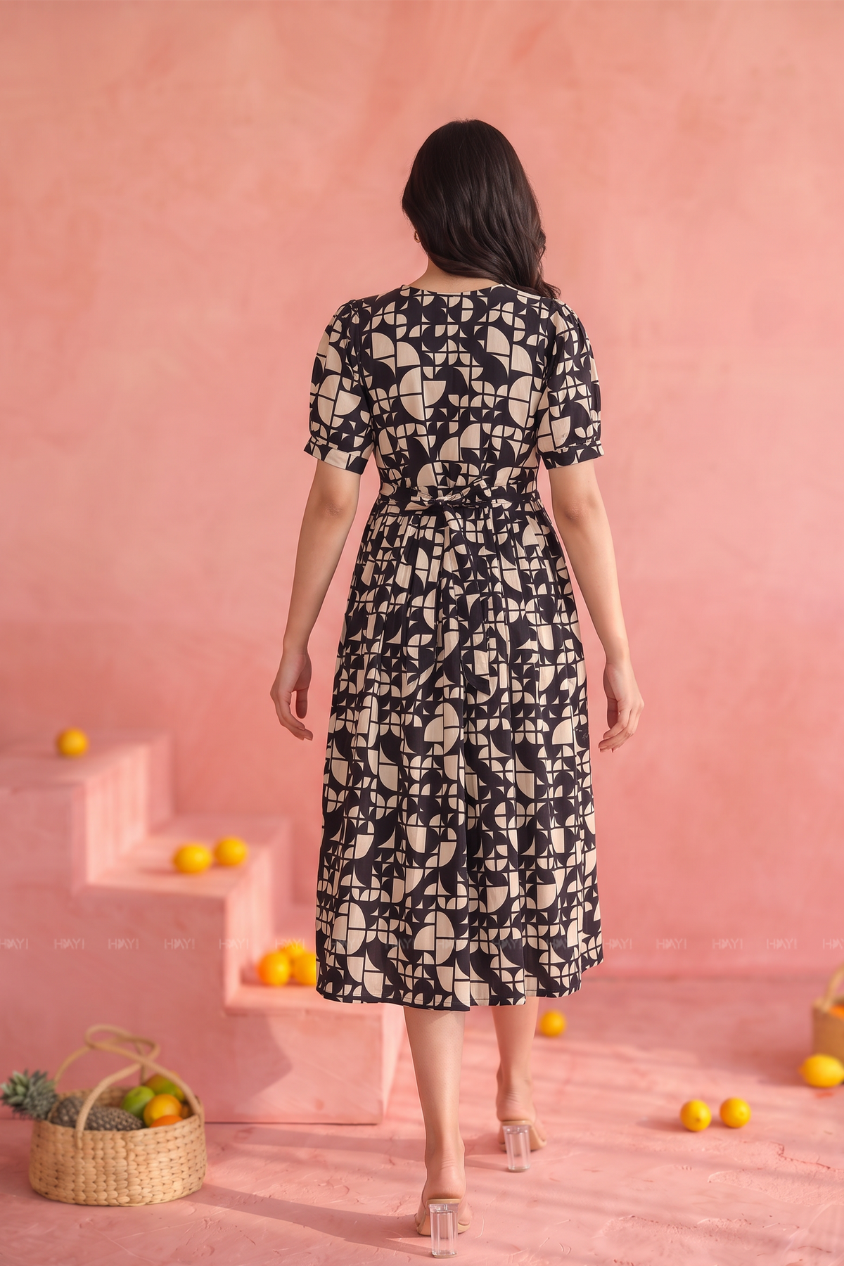 Geometry Mosaic Black Printed Maternity Maxi Dress