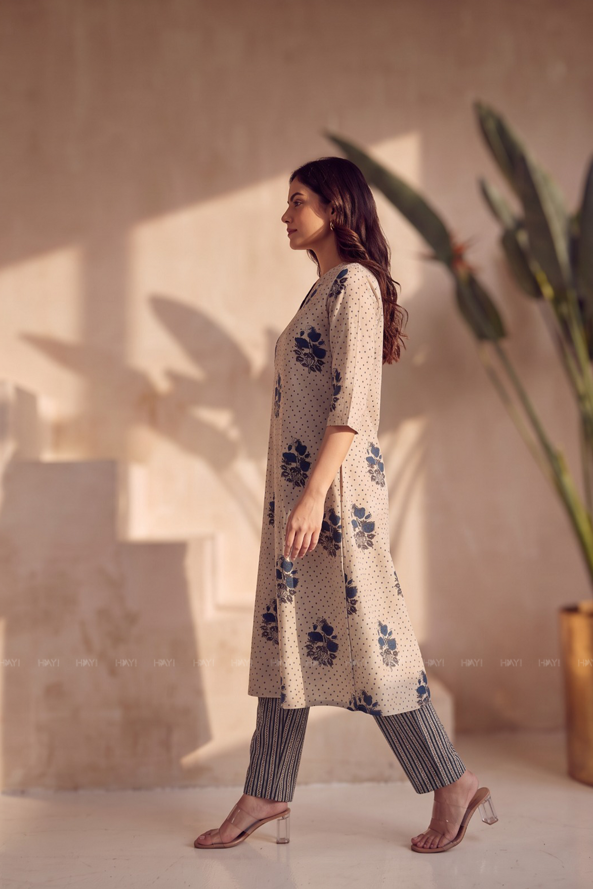 Cobalt Blossom White and Blue Silk Blend Printed Co-ord Set