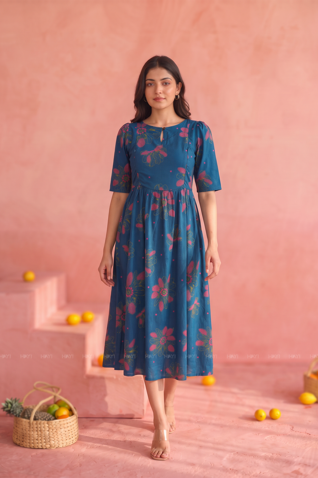 Bloom Tide Teal Floral Printed Maternity Maxi Dress