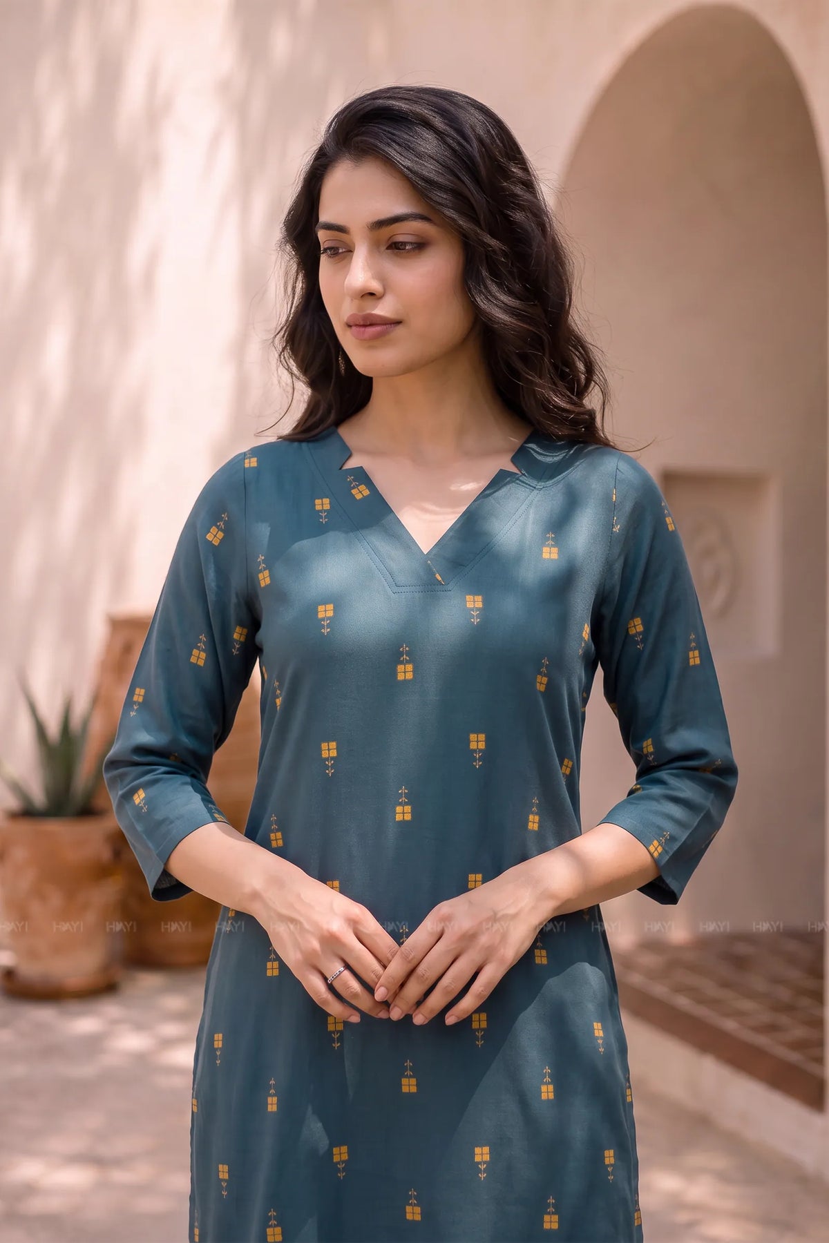 Teal Maze Teal Printed Viscose Printed Kurta