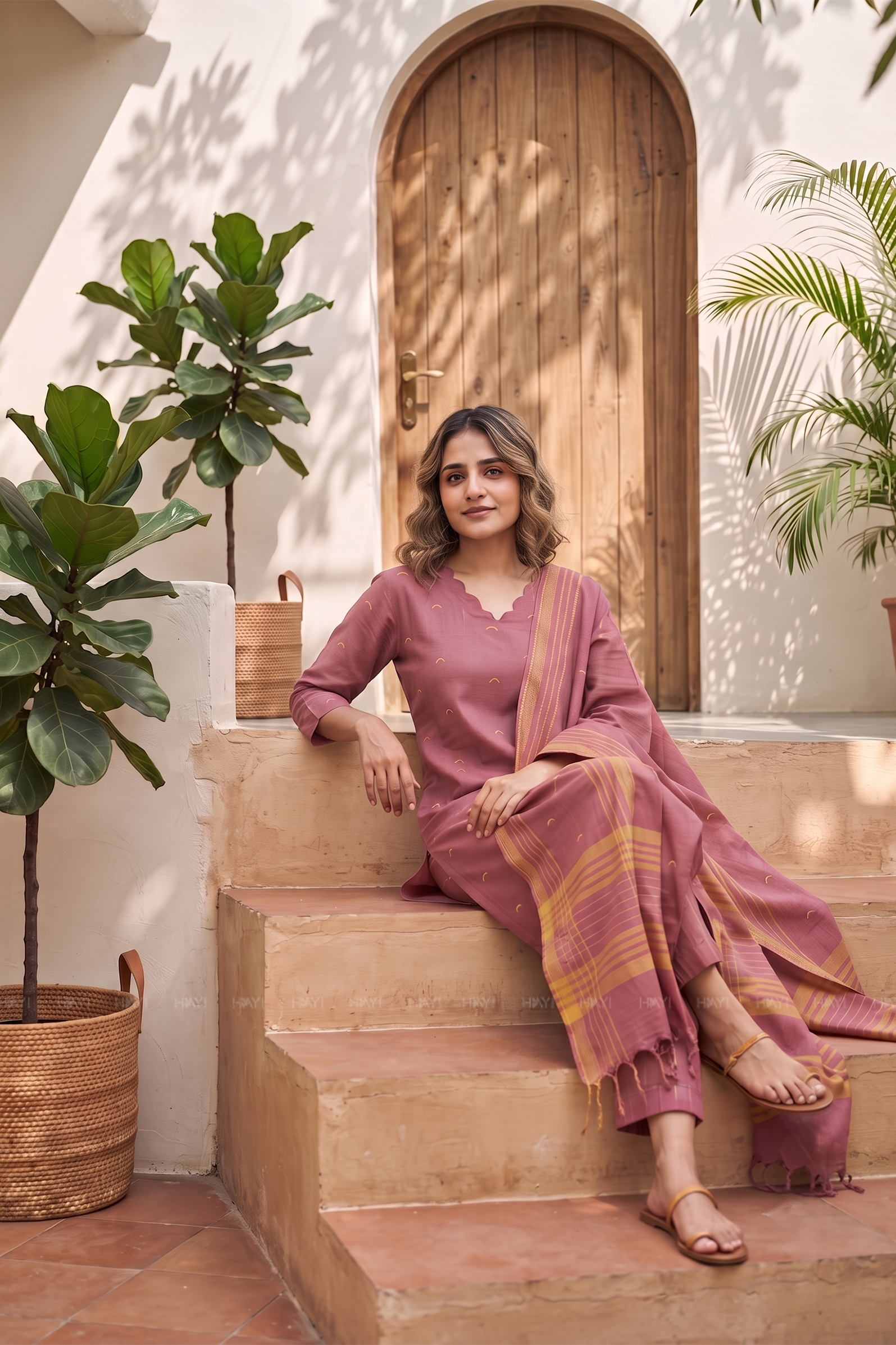 Plum Aura Pink Printed 3 Piece Kurta Set