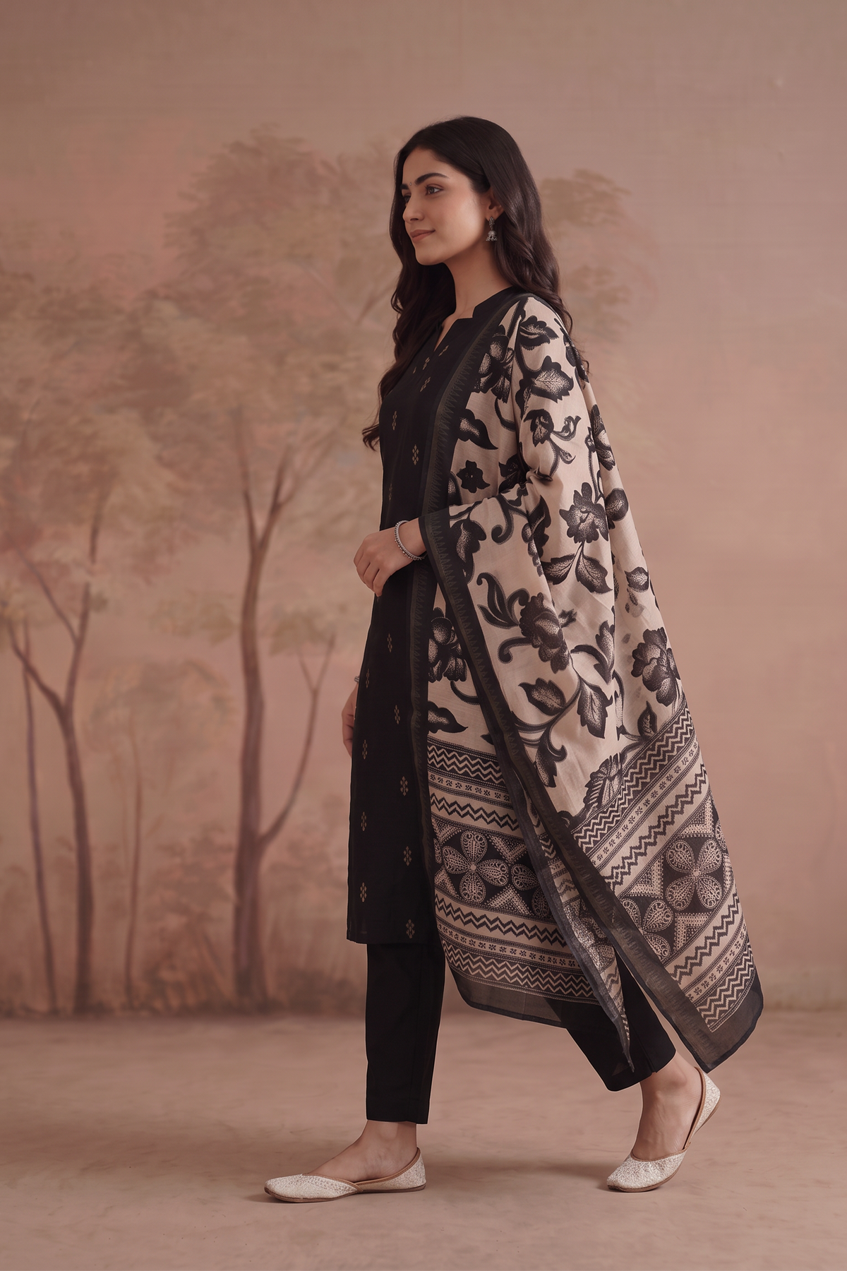 Naira Muse Black Silk Blend Handloom Woven 3-Piece Kurta Set