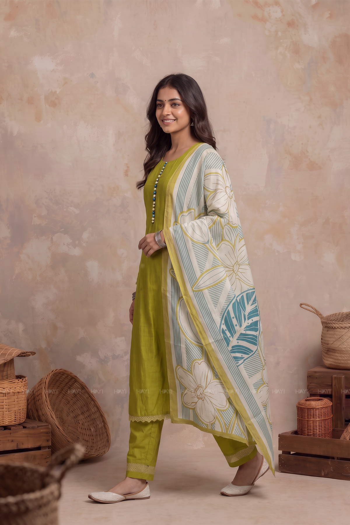 Azure Mosaic Green Silk Blend Printed 3-Piece Kurta Set