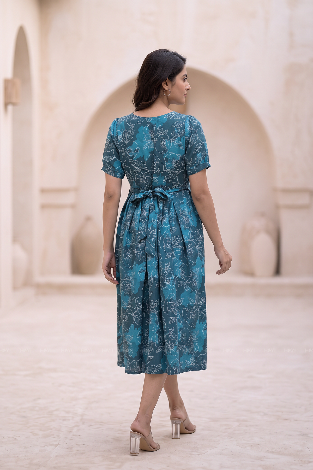 Whimsical Botanical Teal Printed Maternity Maxi Dress