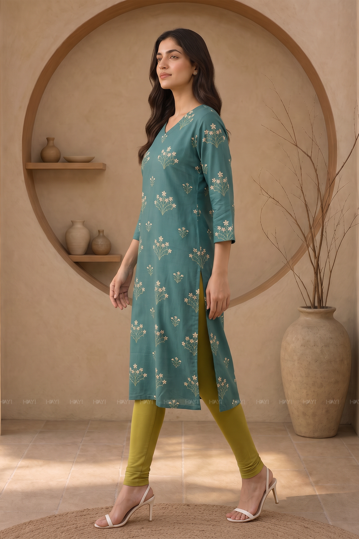 Floral Sage Floral Printed Straight Kurta