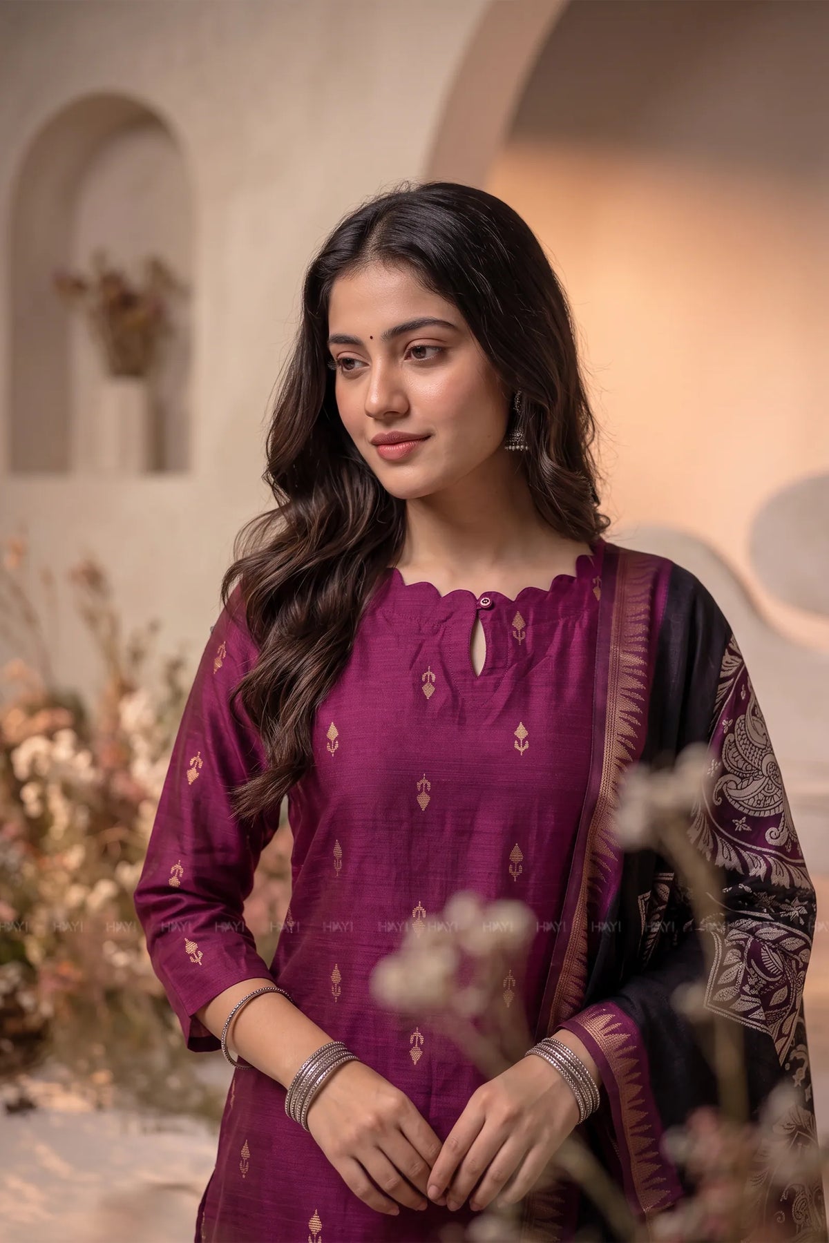 Gulabi Zari Magenta Silk Blend Handloom 3-Piece Kurta Set