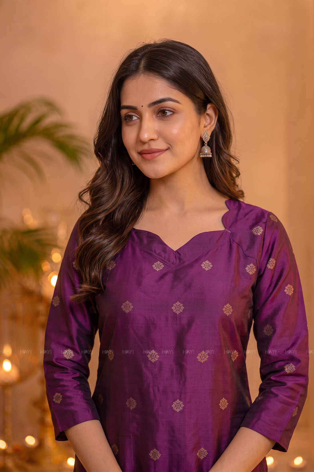 Blooming Amethyst Purple Silk Blend Jacquard Woven 3-Piece Kurta Set