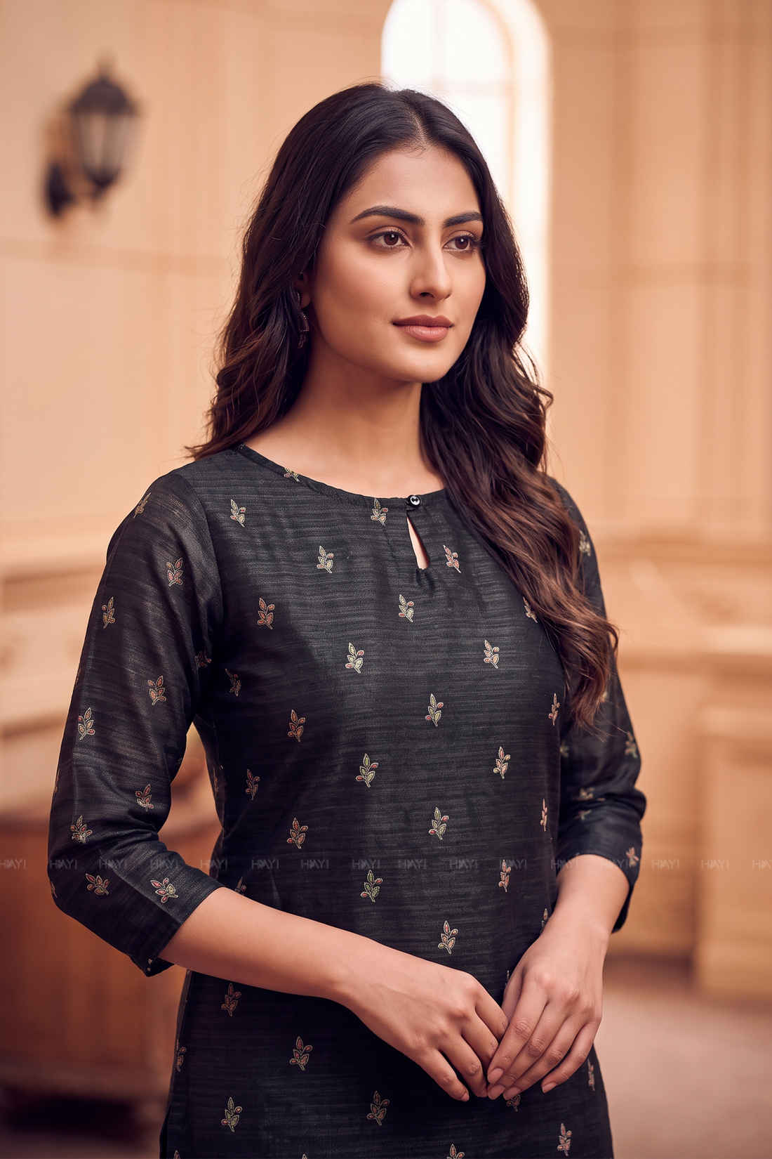 Moonlit Motif Black Silk Blend Printed 3-Piece Kurta Set