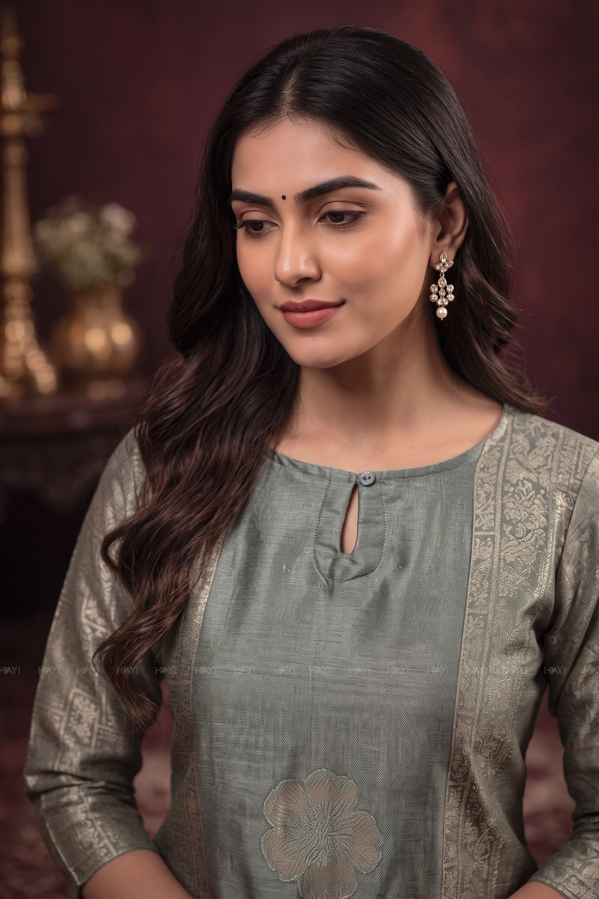 Sage Mist Green Silk Blend Jacquard 2-Piece Kurta Set