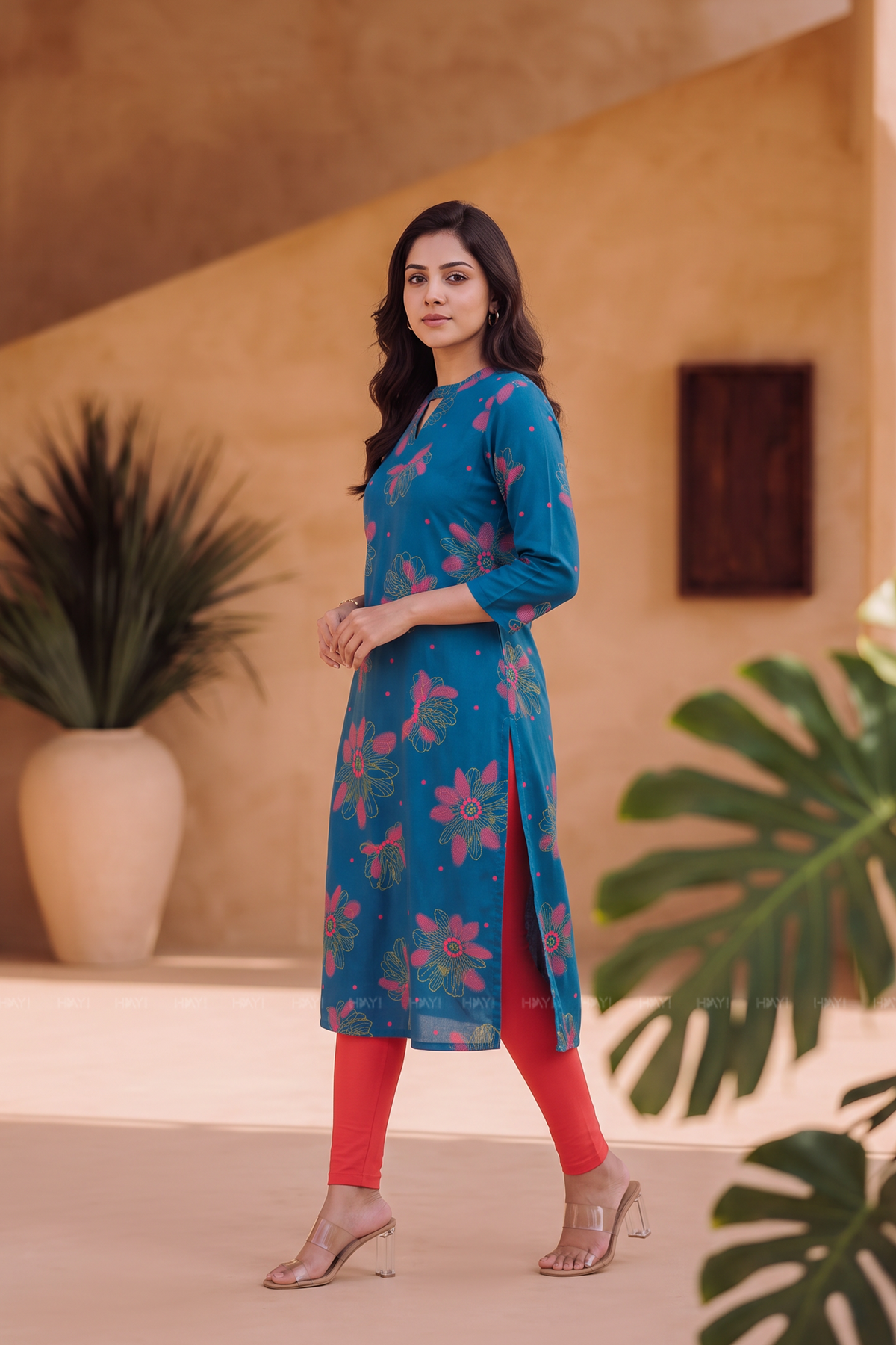 Dahlia Dream Teal Viscose Printed Kurta