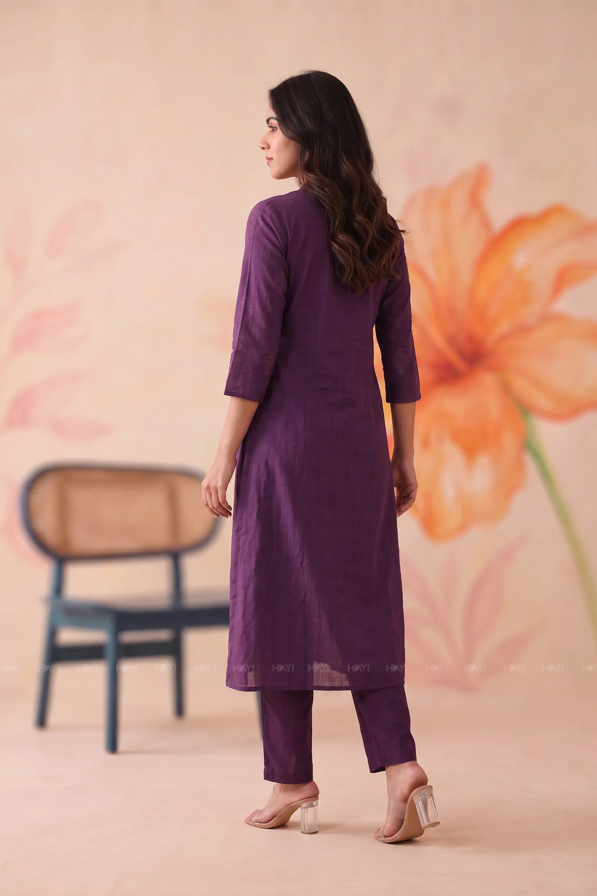 Amethyst Sprigs Purple Embroidered Silk Blend Co-ord Set