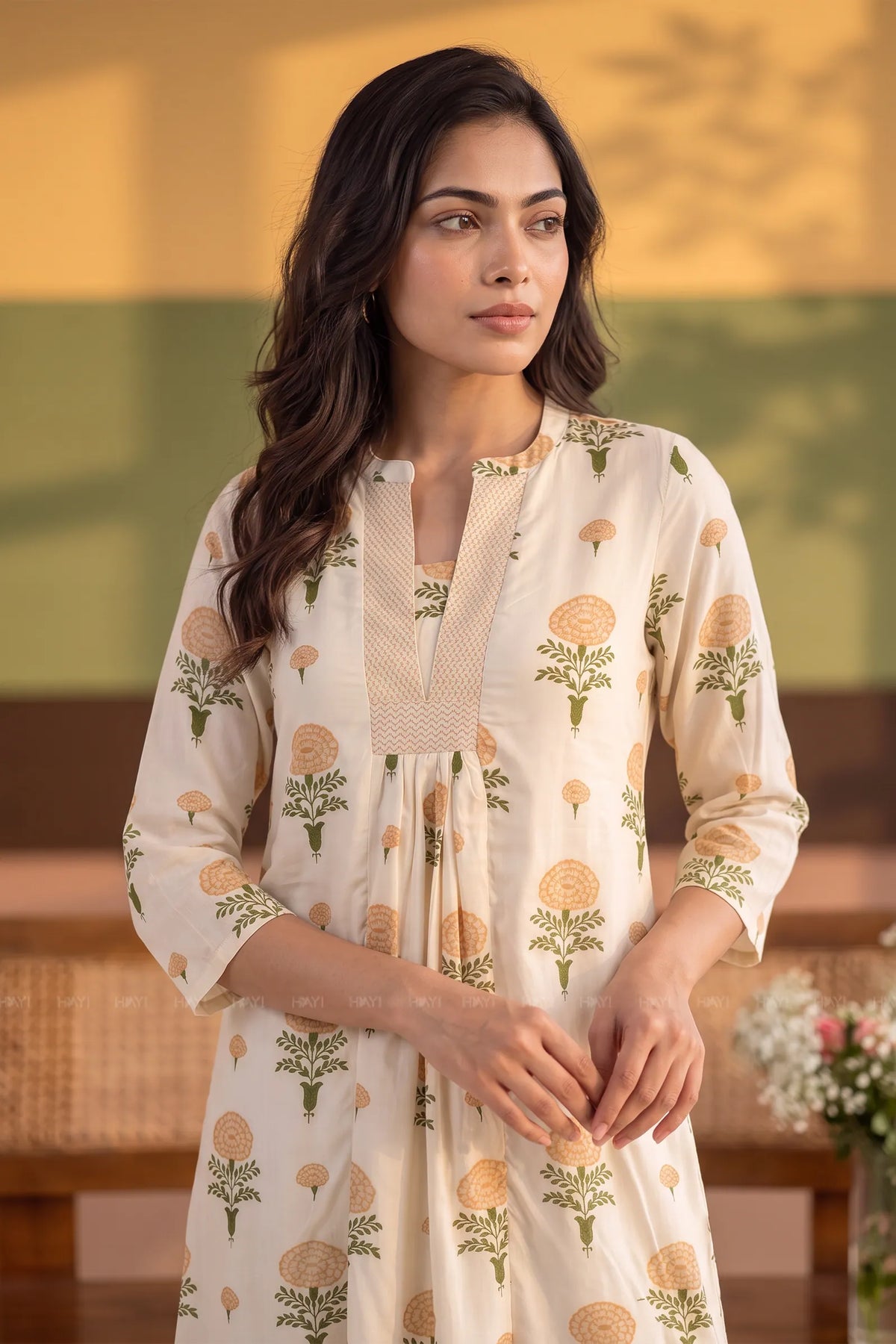 Poetic Marigold Yellow Floral Printed Viscose A-Line Kurta