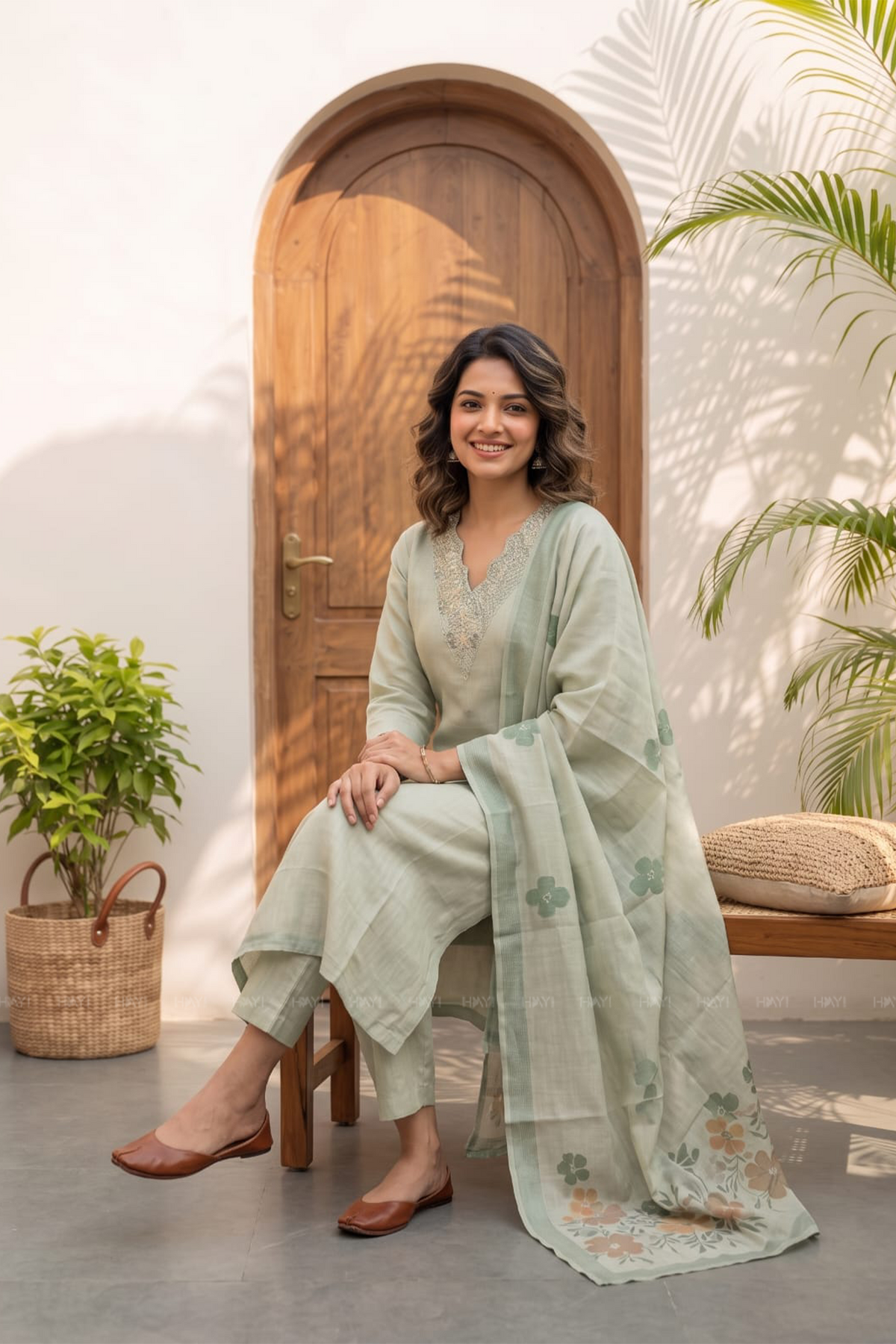 Willowshine Green Embroidery Organza Silk Kurta set with Dupatta