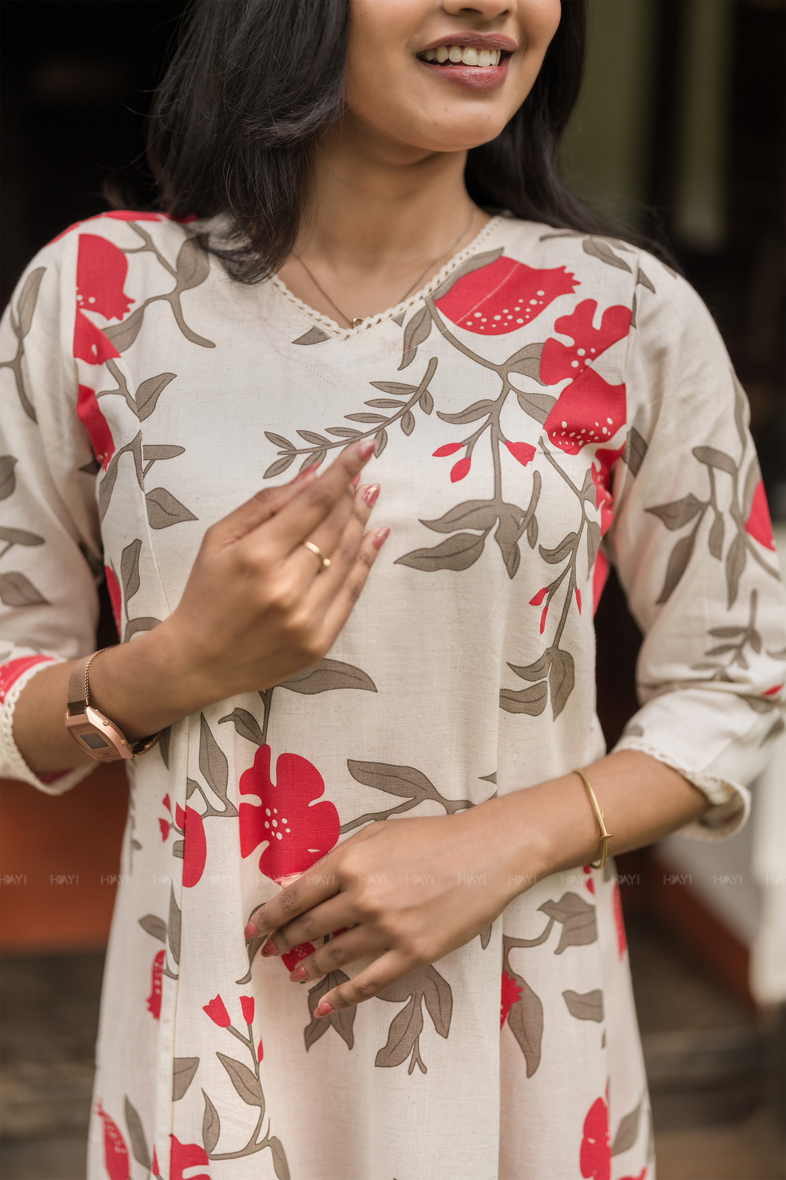 Quiet Blossom Linen Blend Viscose A-Line Dress