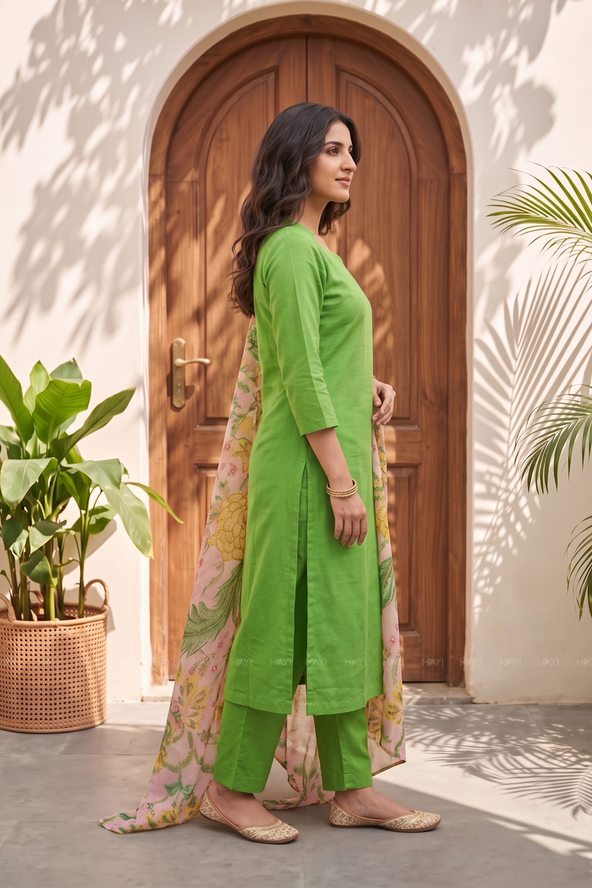 Floral Charmist Solid  2 Piece Raw silk blend Kurta with Printed  Dupatta