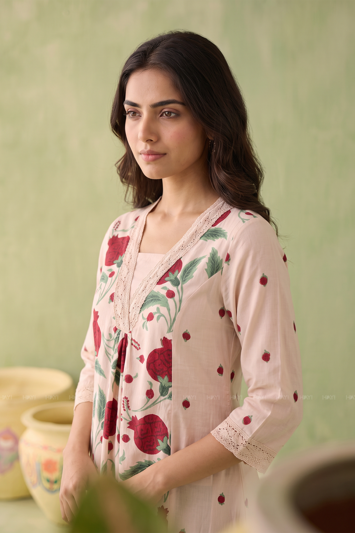 Floral Harmony Peach Viscose Printed A-Line Kurta