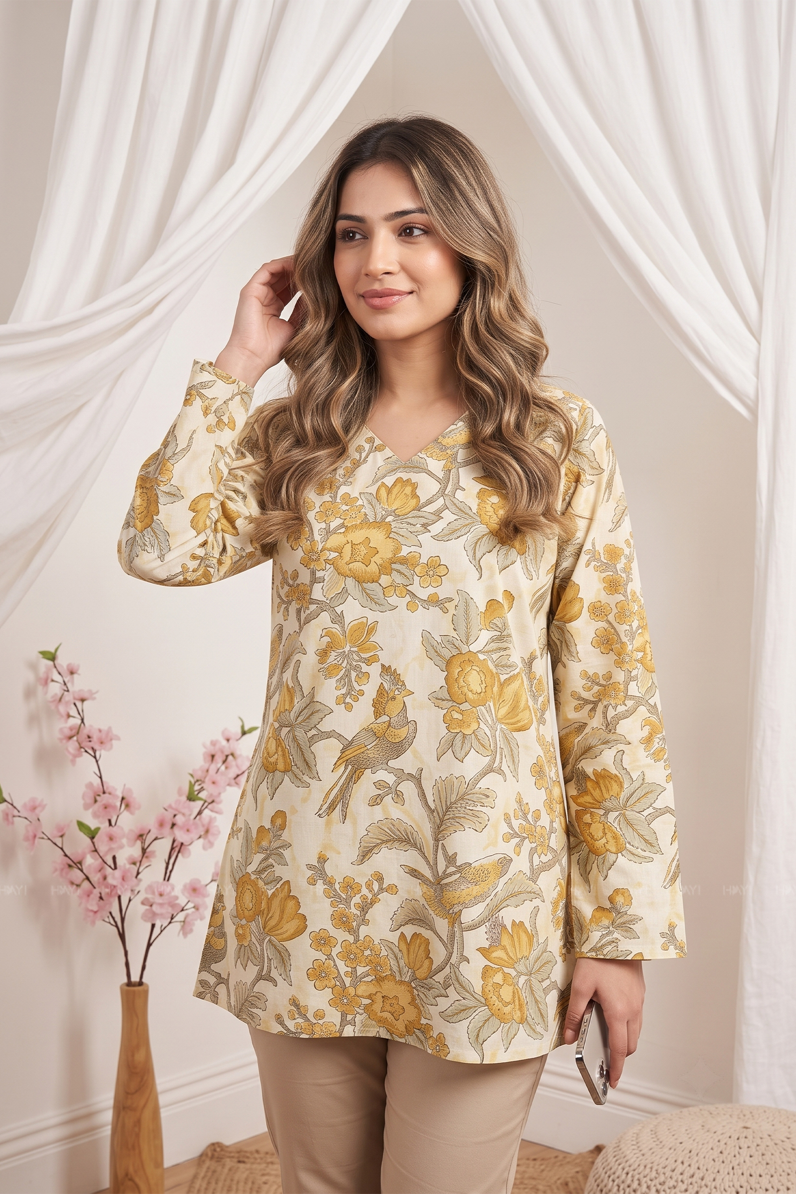 Sage Bloom Printed Short Kurta