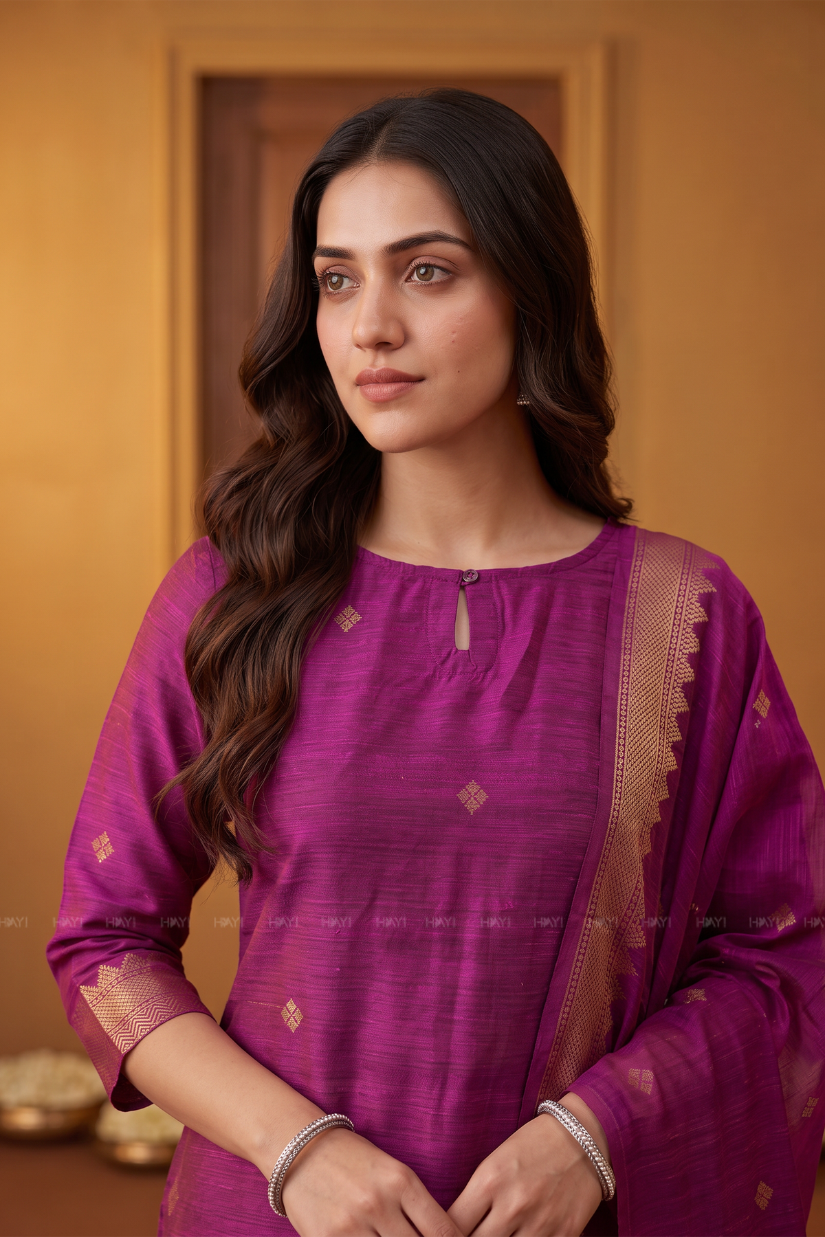 Purple Grace Silk-Blend Zari Weave 3-Piece Kurta Set