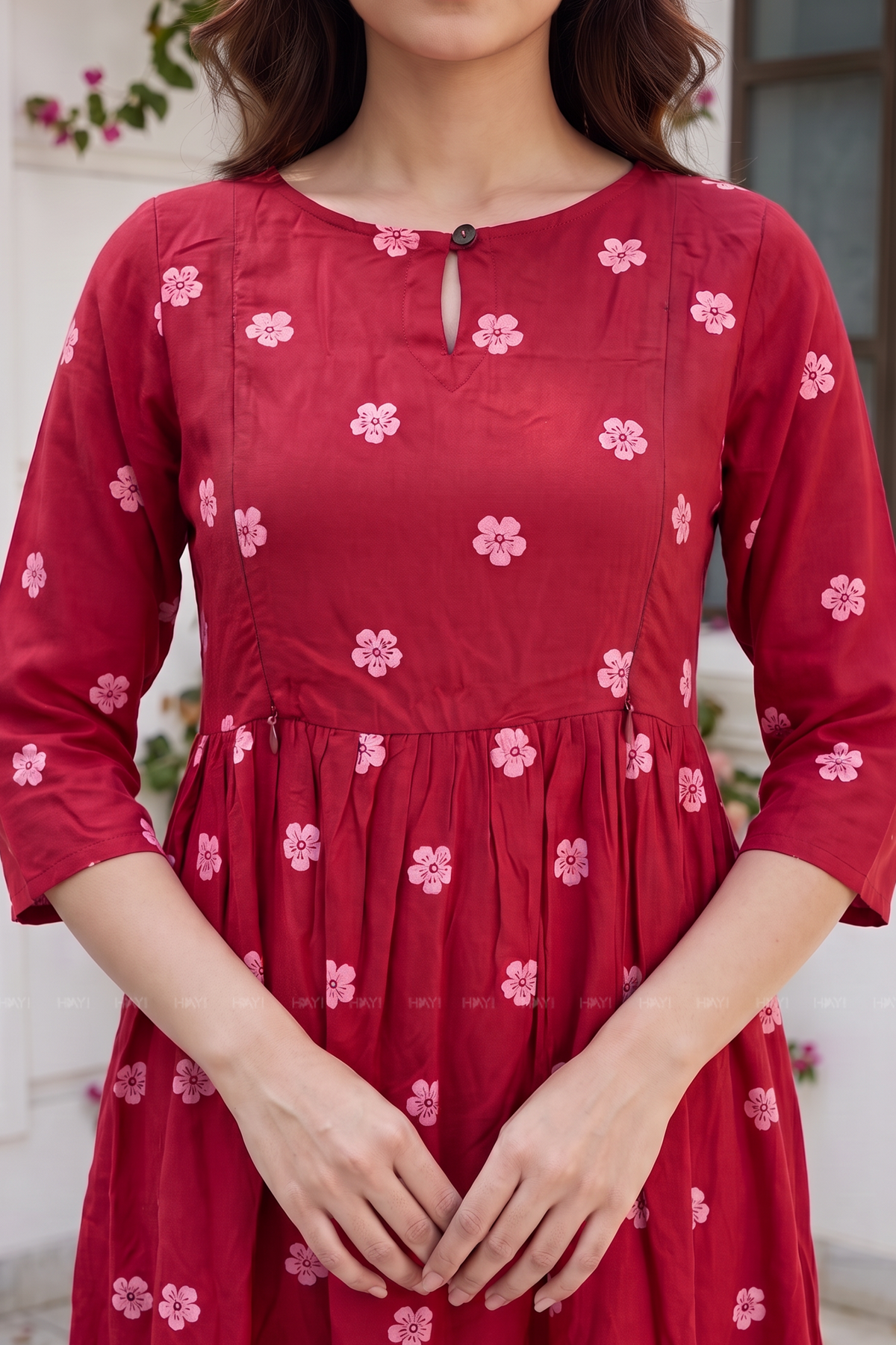 Leafy Grace Red Printed Maternity Maxi Dress