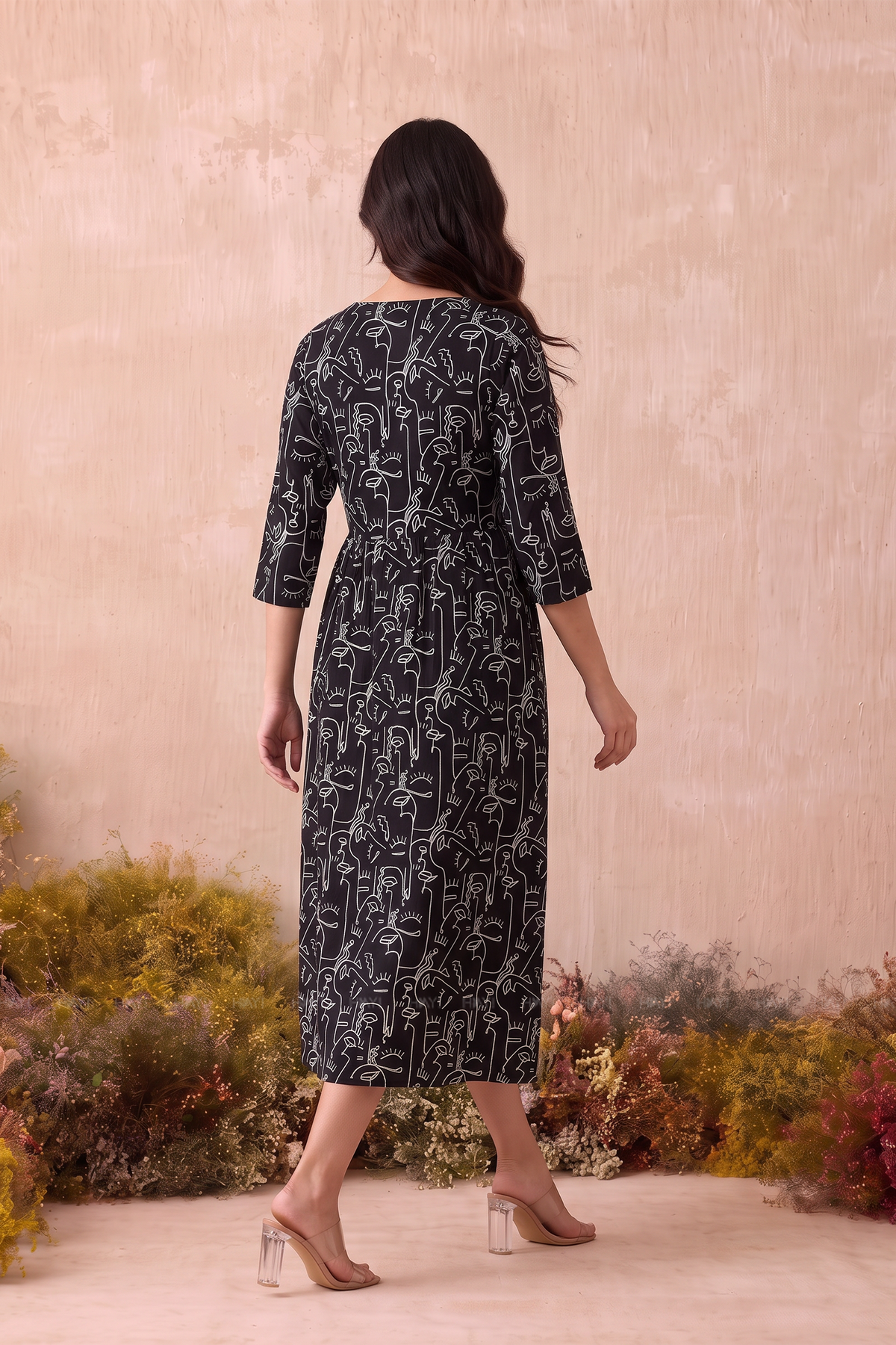 Doodle Muse Black Printed Maternity Maxi Dress