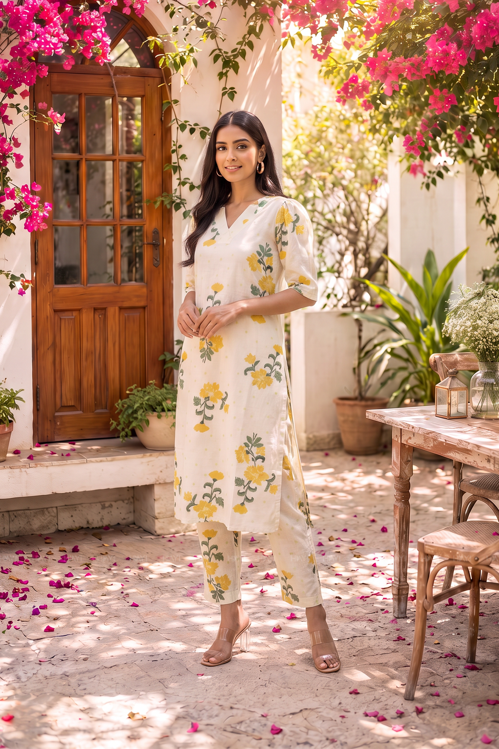 Meadowray Beige Printed Elegant Ensemble