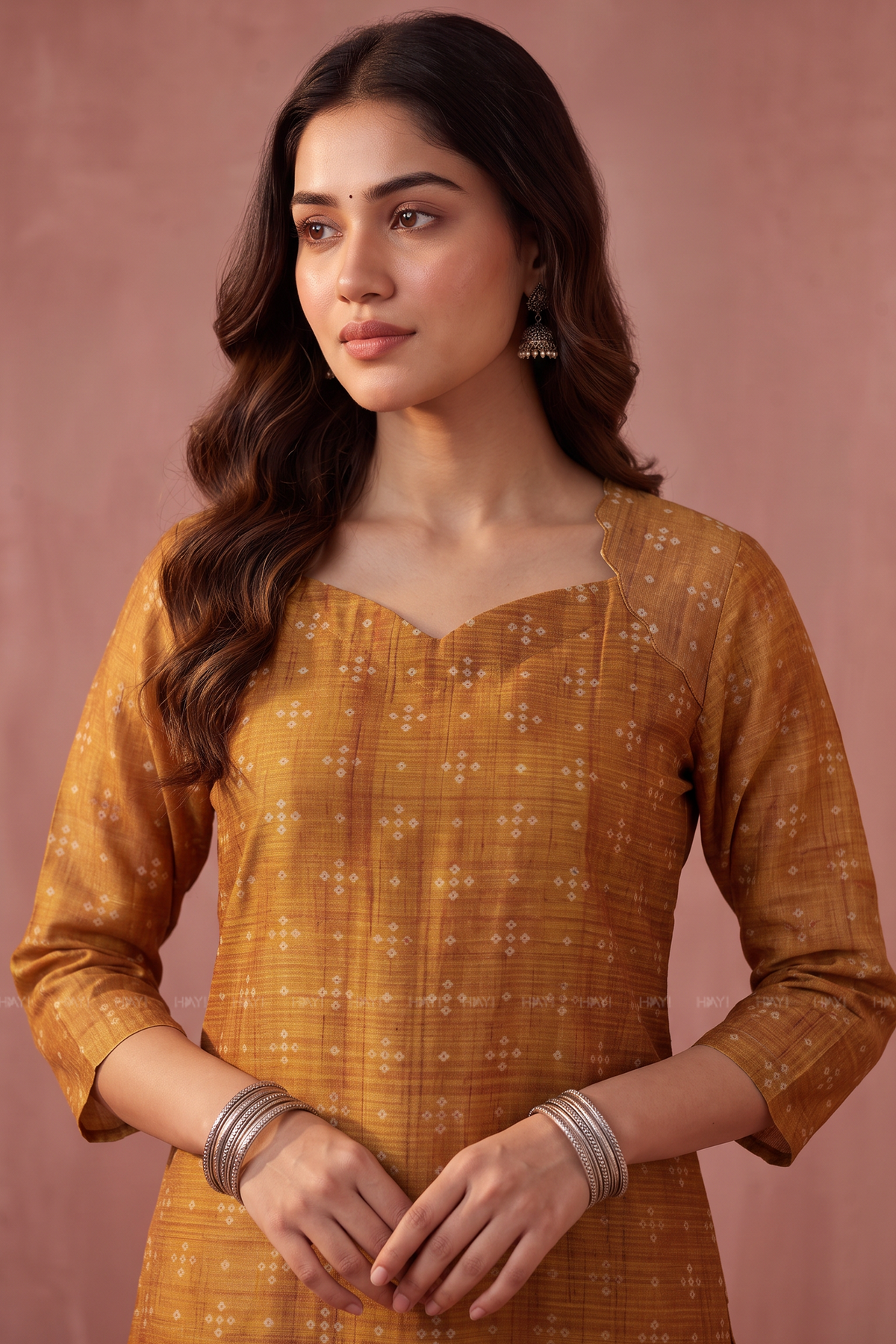 Earthy Grace Mustard Silk Blend Printed 3-Piece Kurta Set