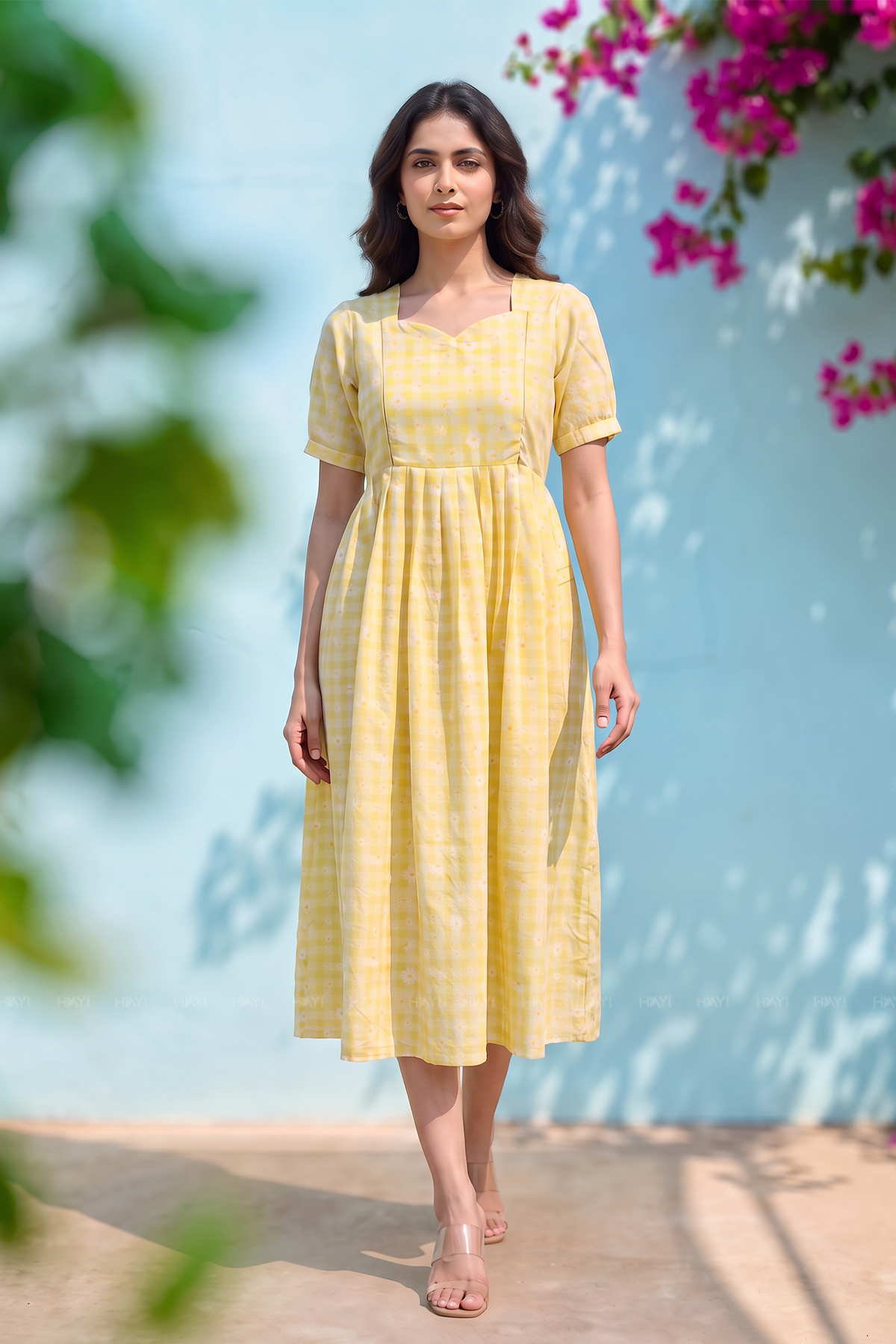 Daisy Gingham Yellow Printed Maternity Maxi Dress