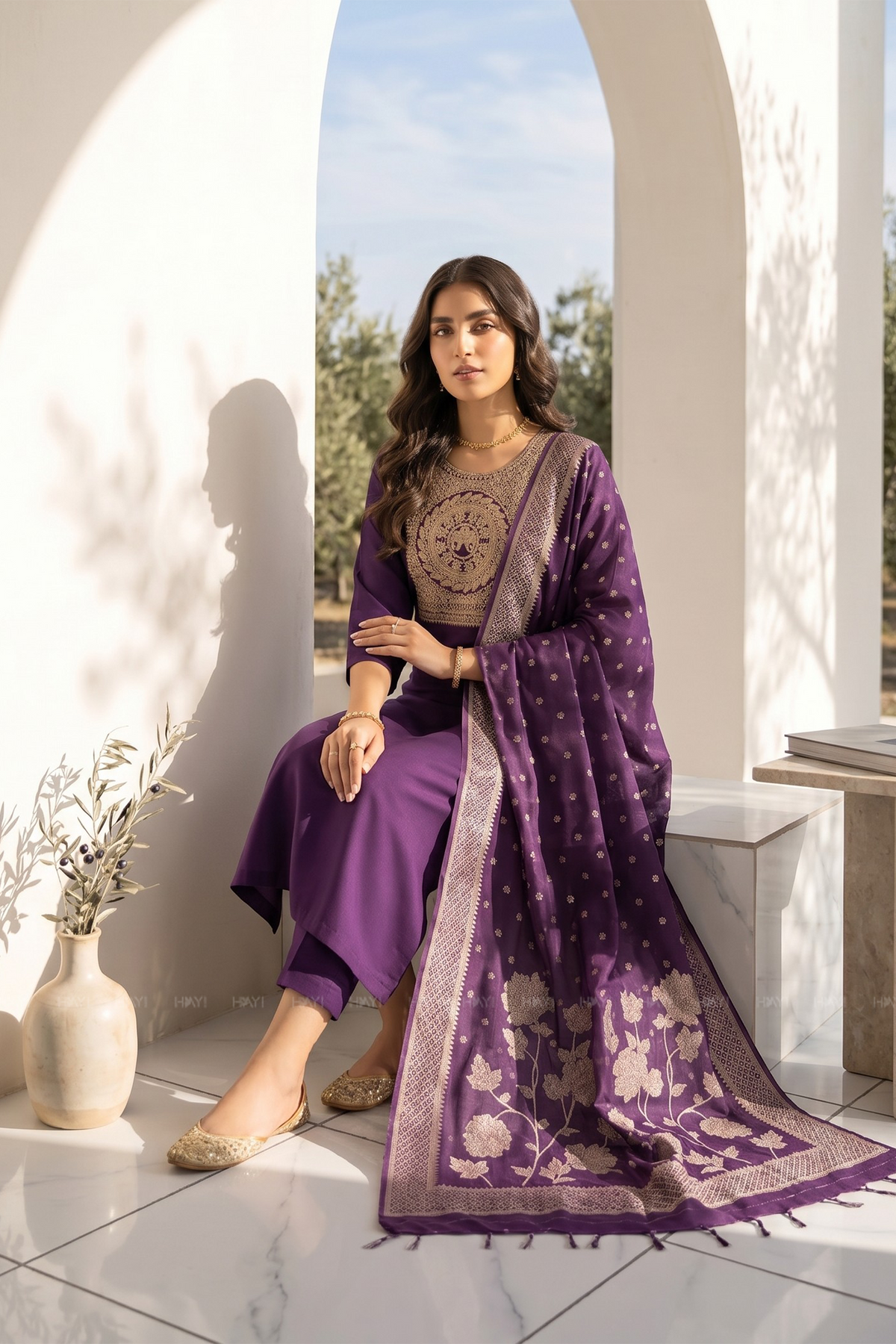 Amethyst Bloom Violet Silk Blend 3-Piece Kurta Set