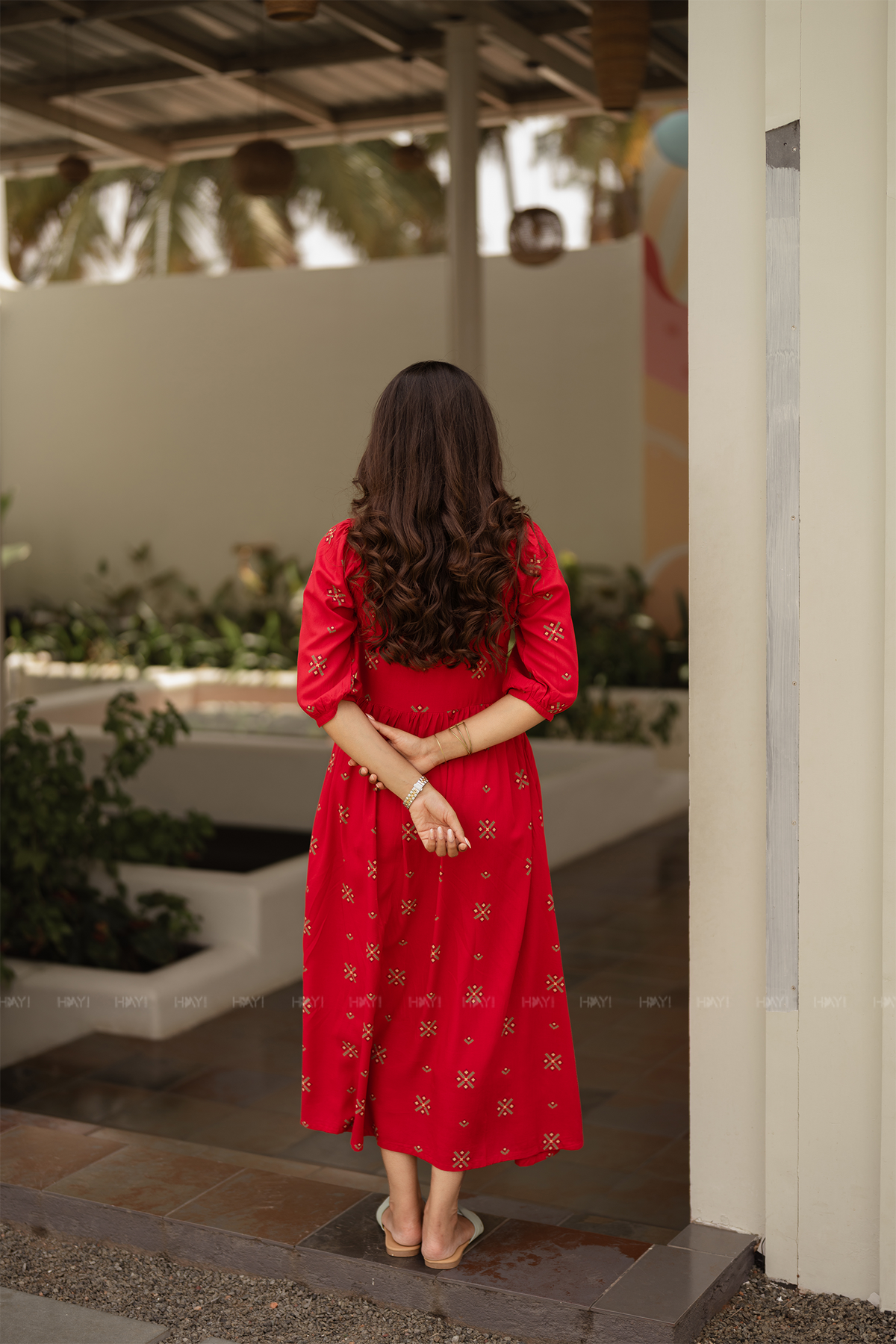 Carmine Red Floral Printed Twirl Dress