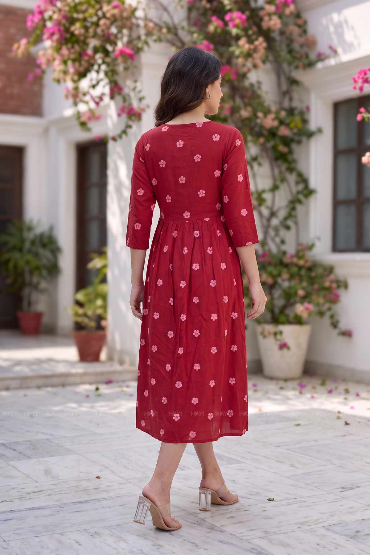 Leafy Grace Red Printed Maternity Maxi Dress