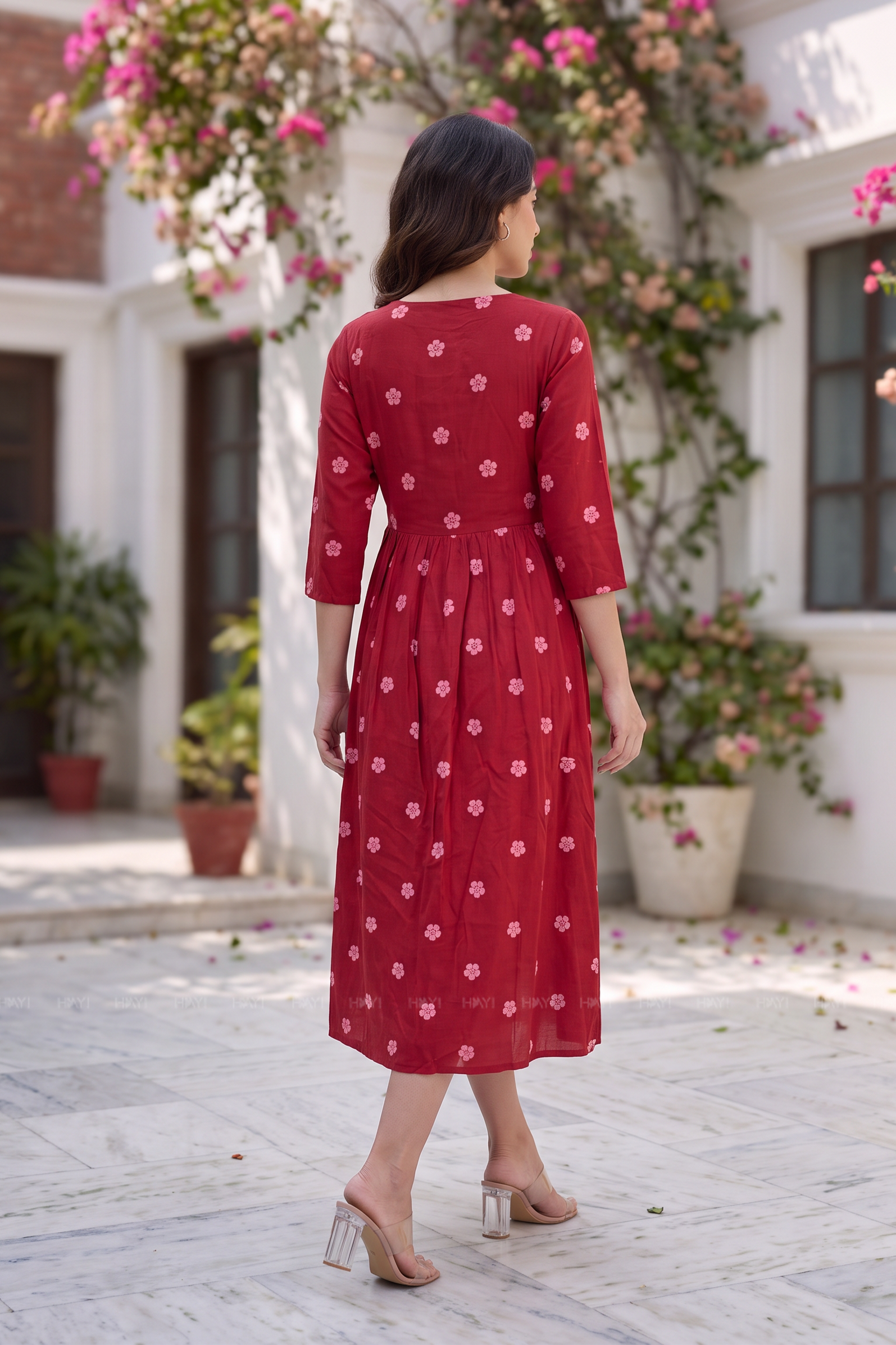 Leafy Grace Red Printed Maternity Maxi Dress