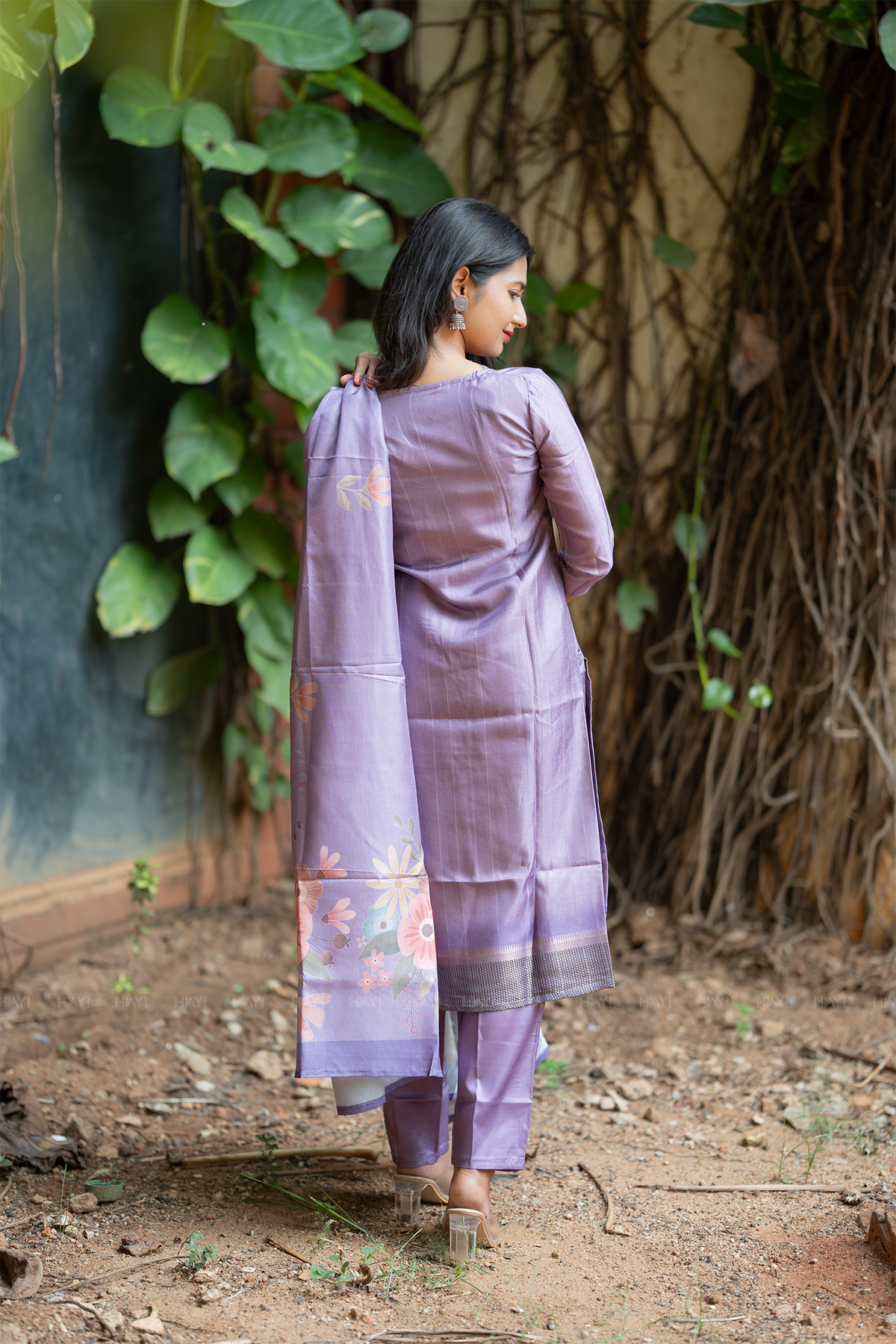 Lavender Hexa Violet 3 Piece Tussar Silk Kurta Set with Dupatta