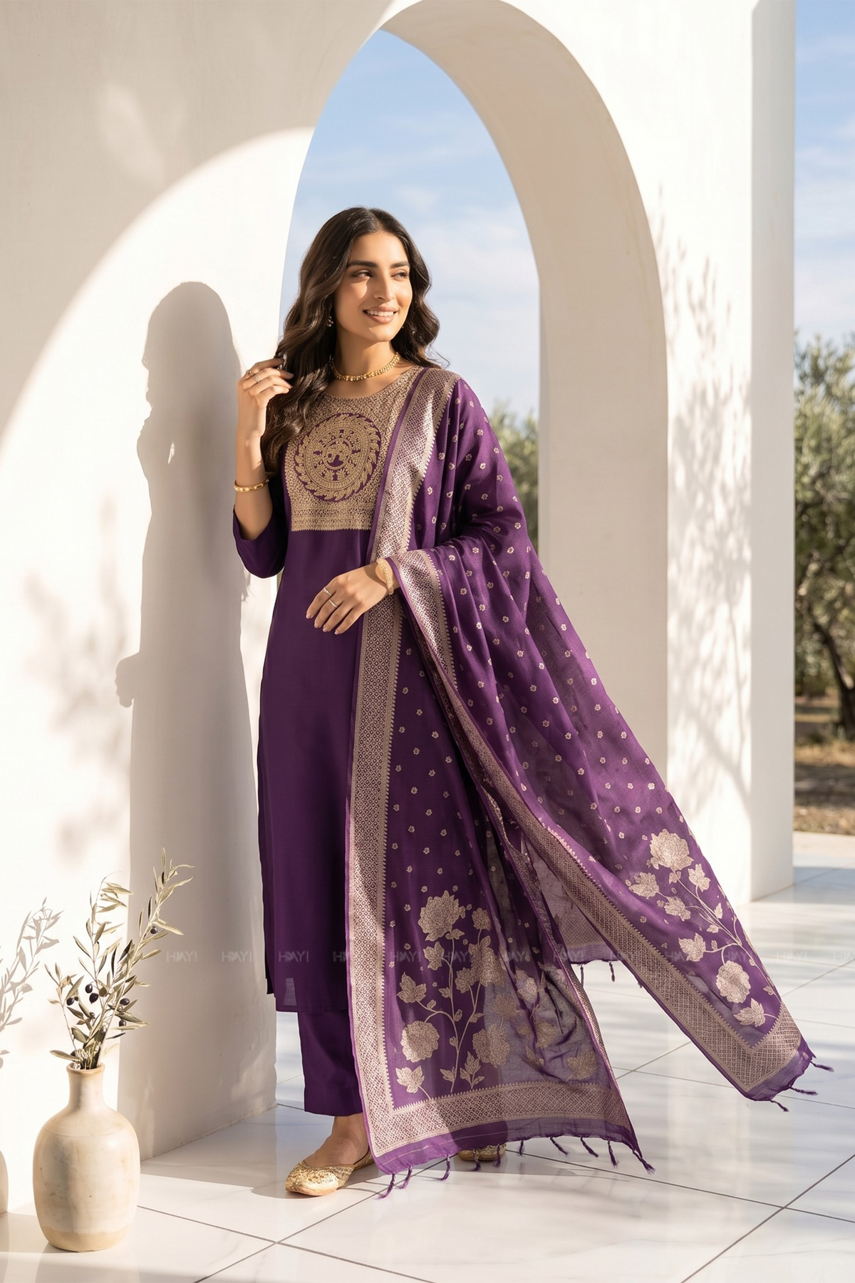 Amethyst Bloom Violet Silk Blend 3-Piece Kurta Set