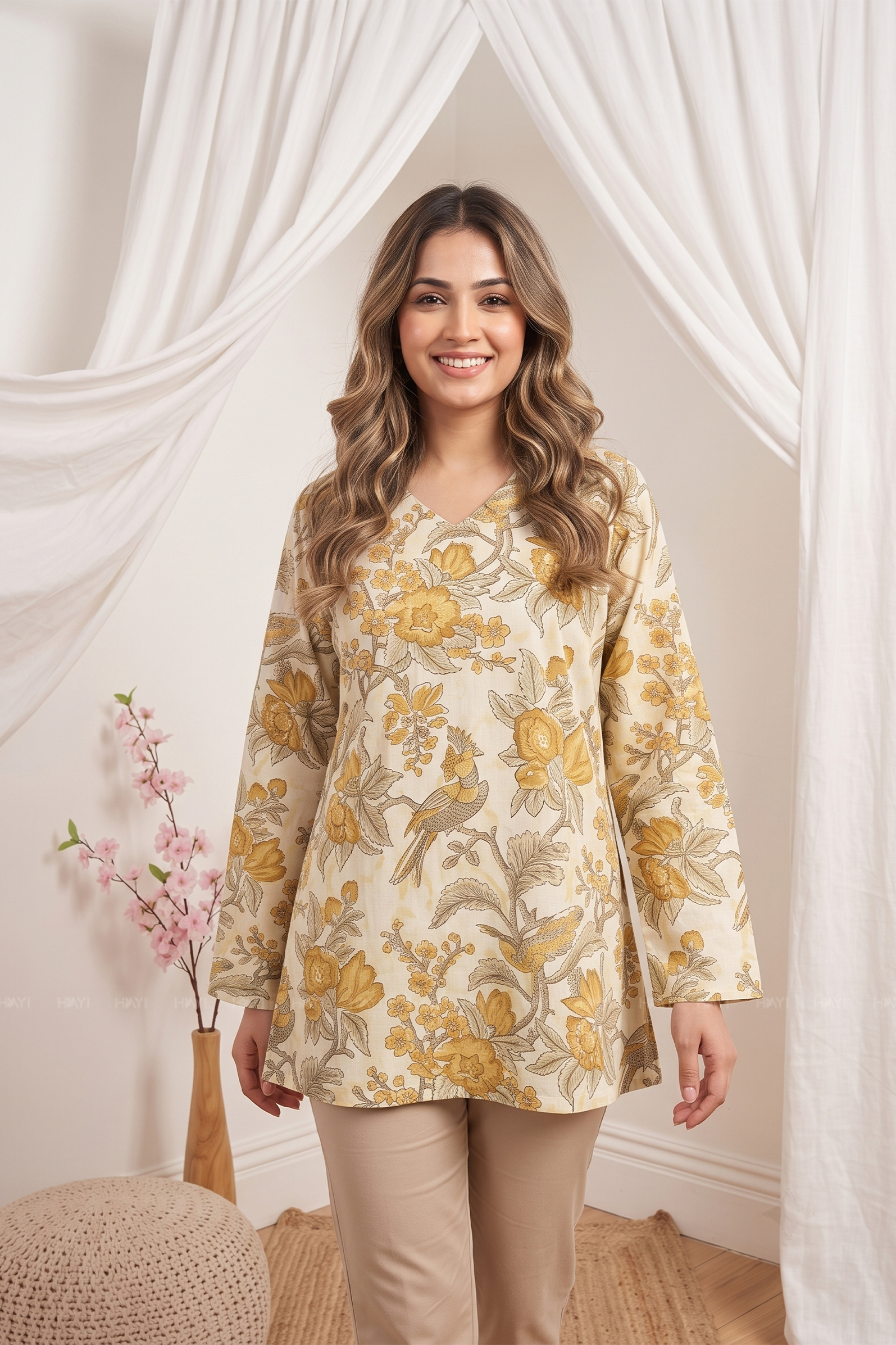 Sage Bloom Printed Short Kurta