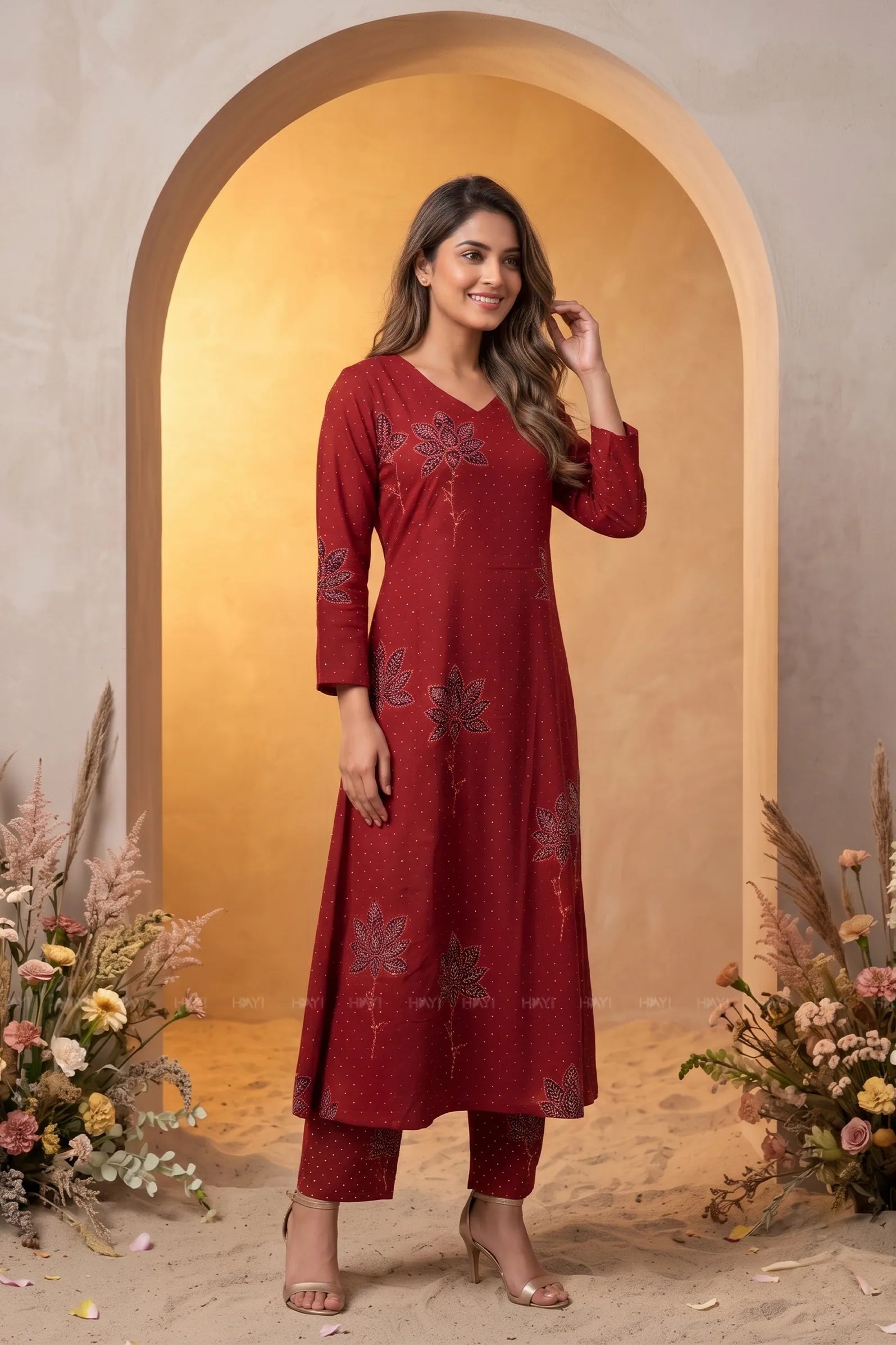Saffron Petals Red Printed Co-ords