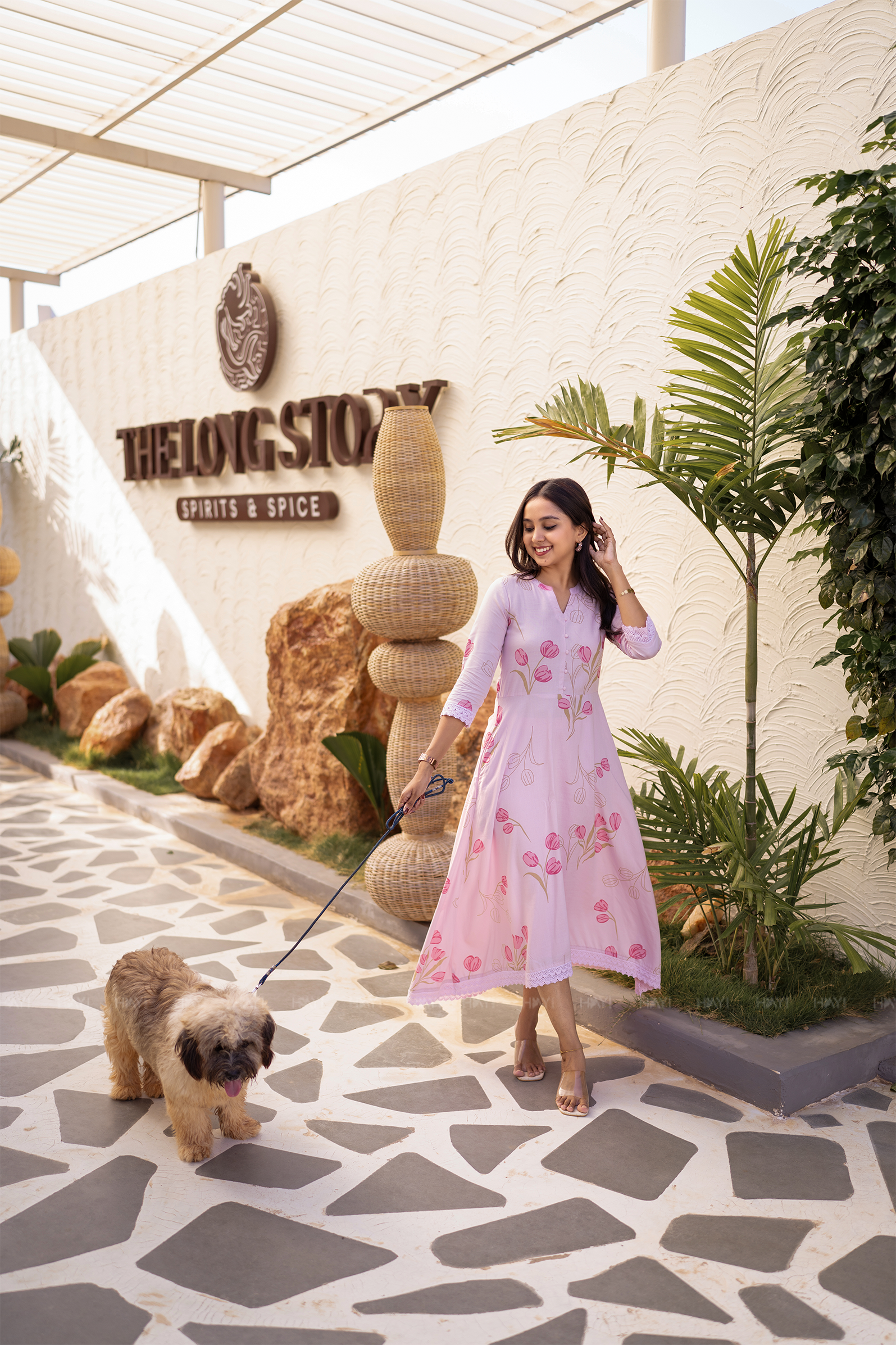 Rosey Tale Printed Pink Umbrella Outfit