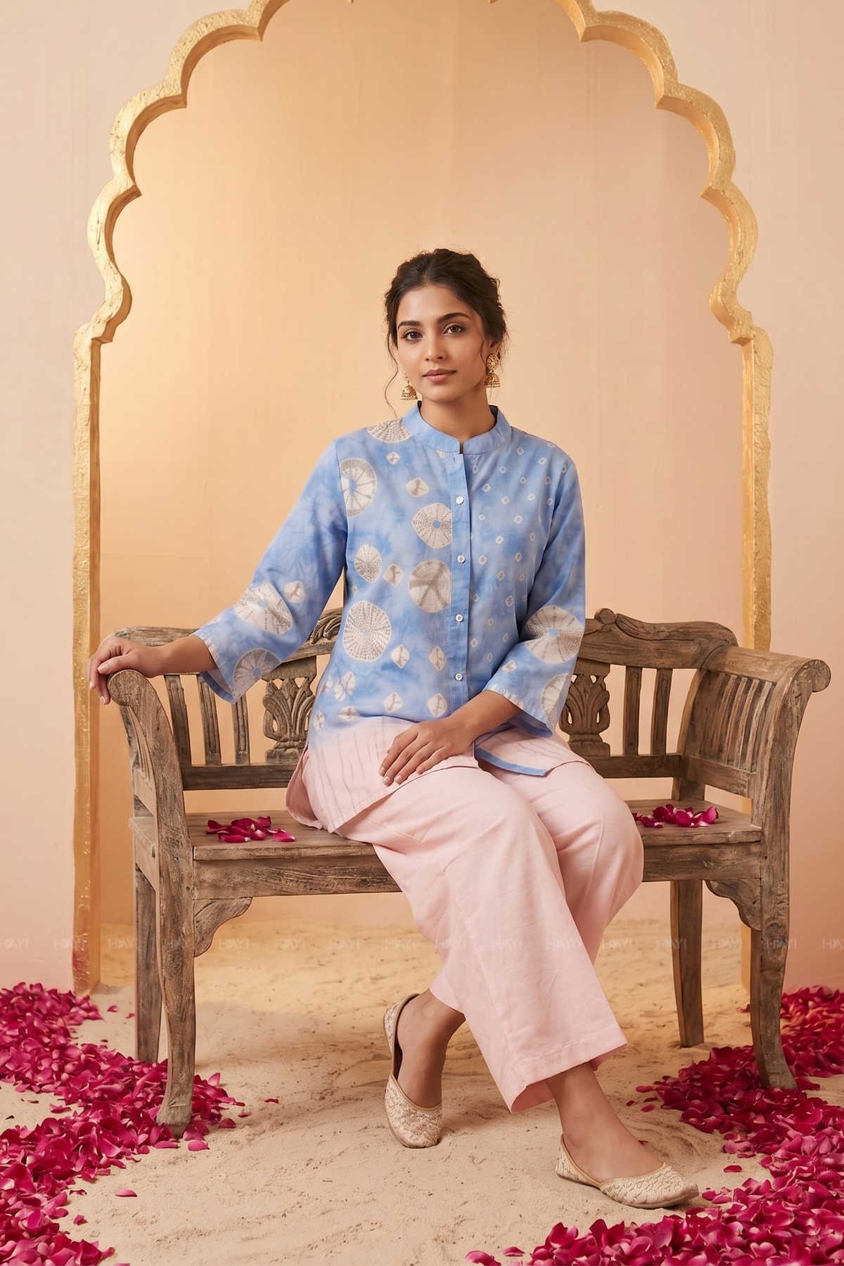 Veya Muse Blue Cotton Blend Printed Co-ords Set
