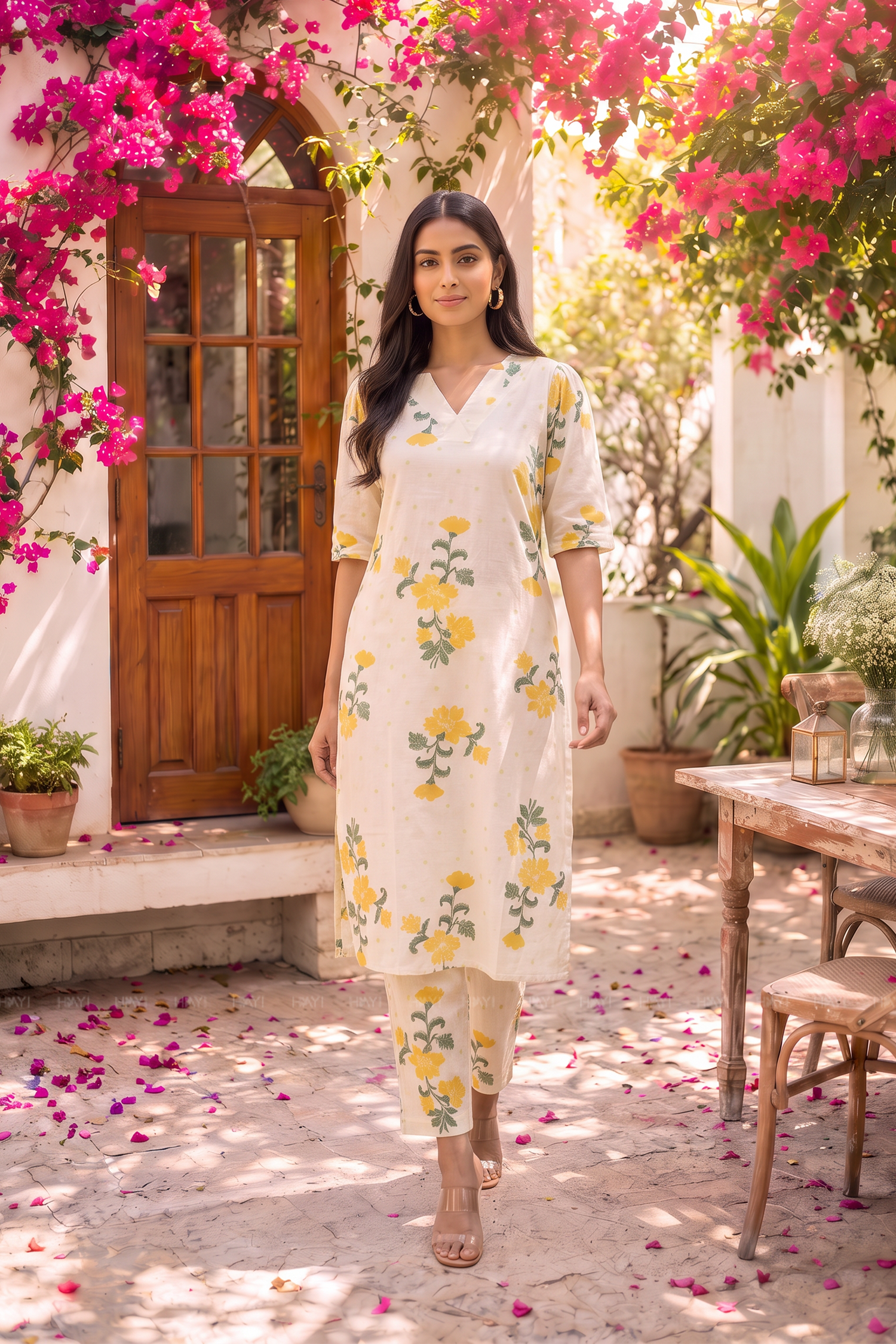 Meadowray Beige Printed Elegant Ensemble