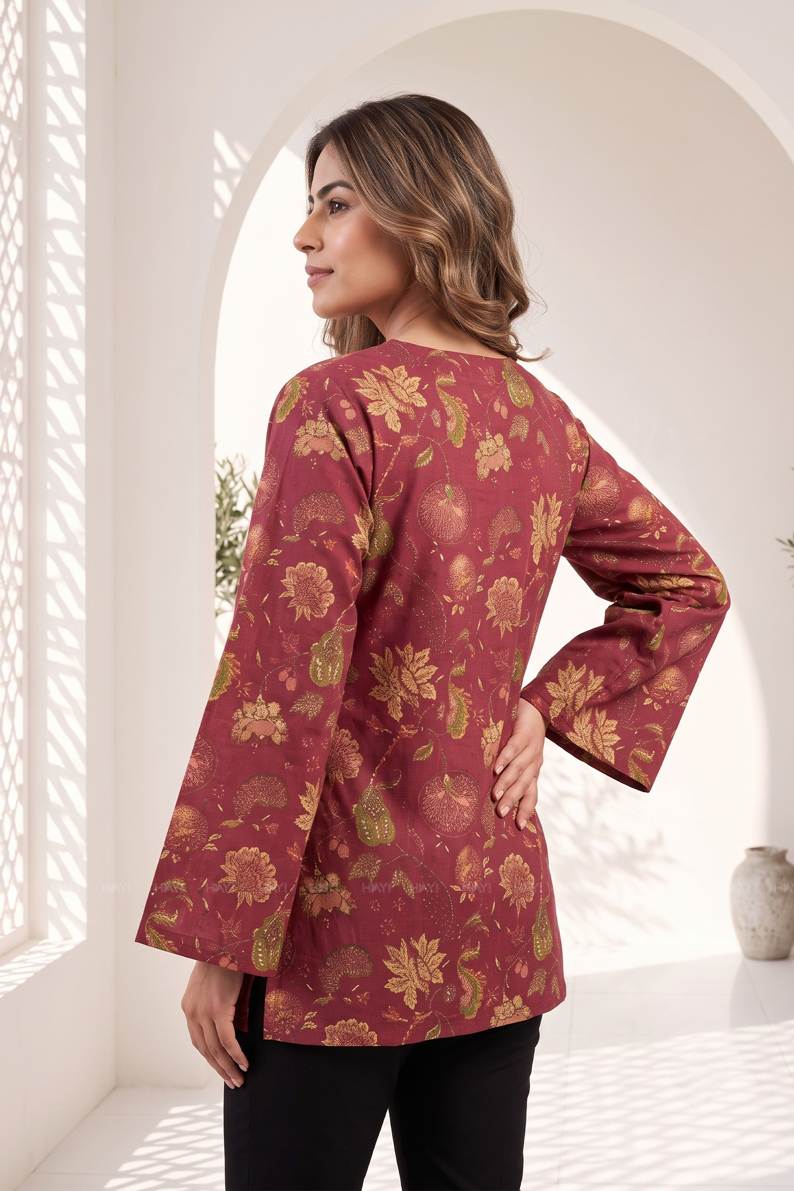 Wine Veil  Printed Short Kurta