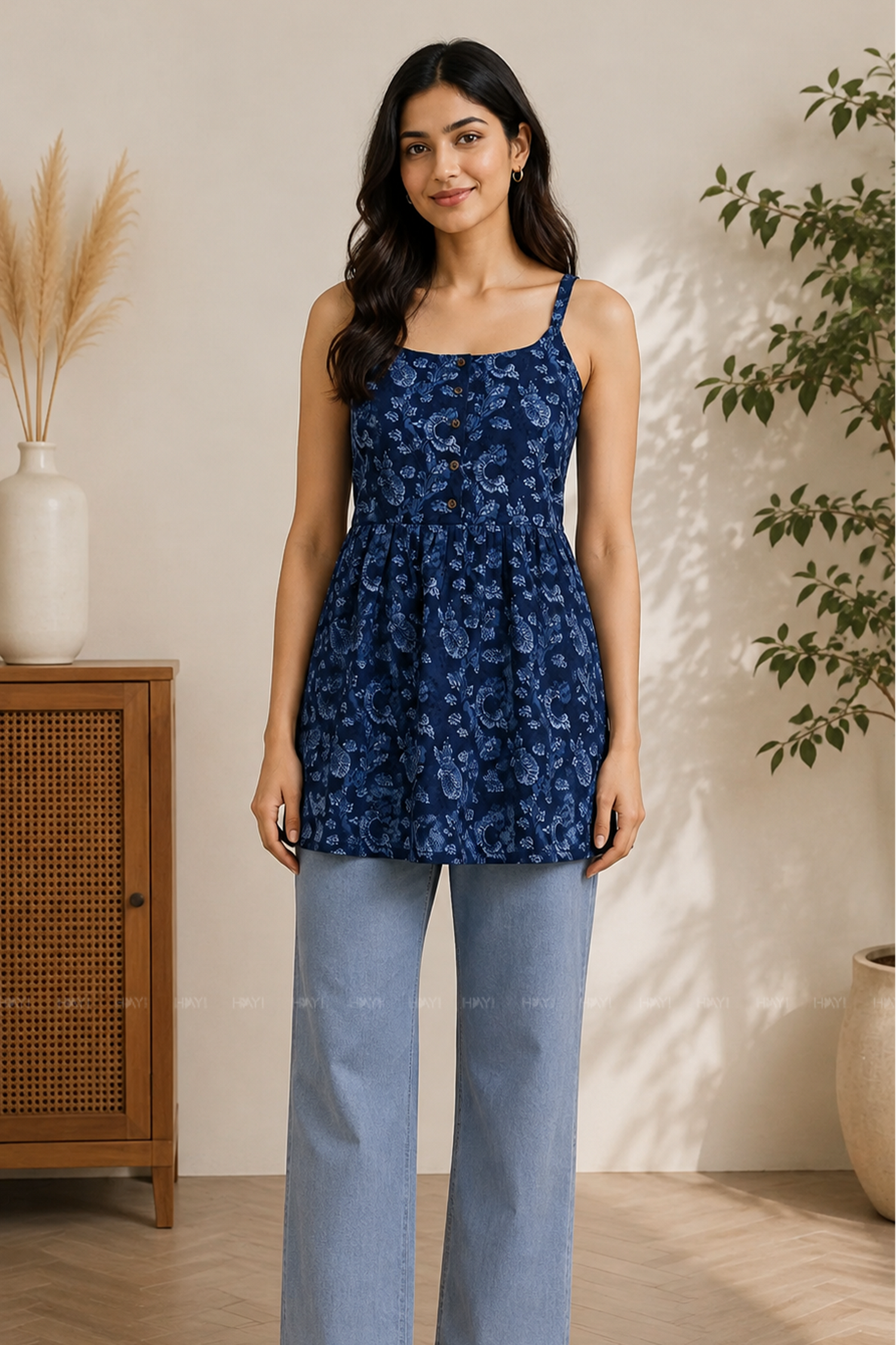 Blue Dynasty Printed Short Kurta
