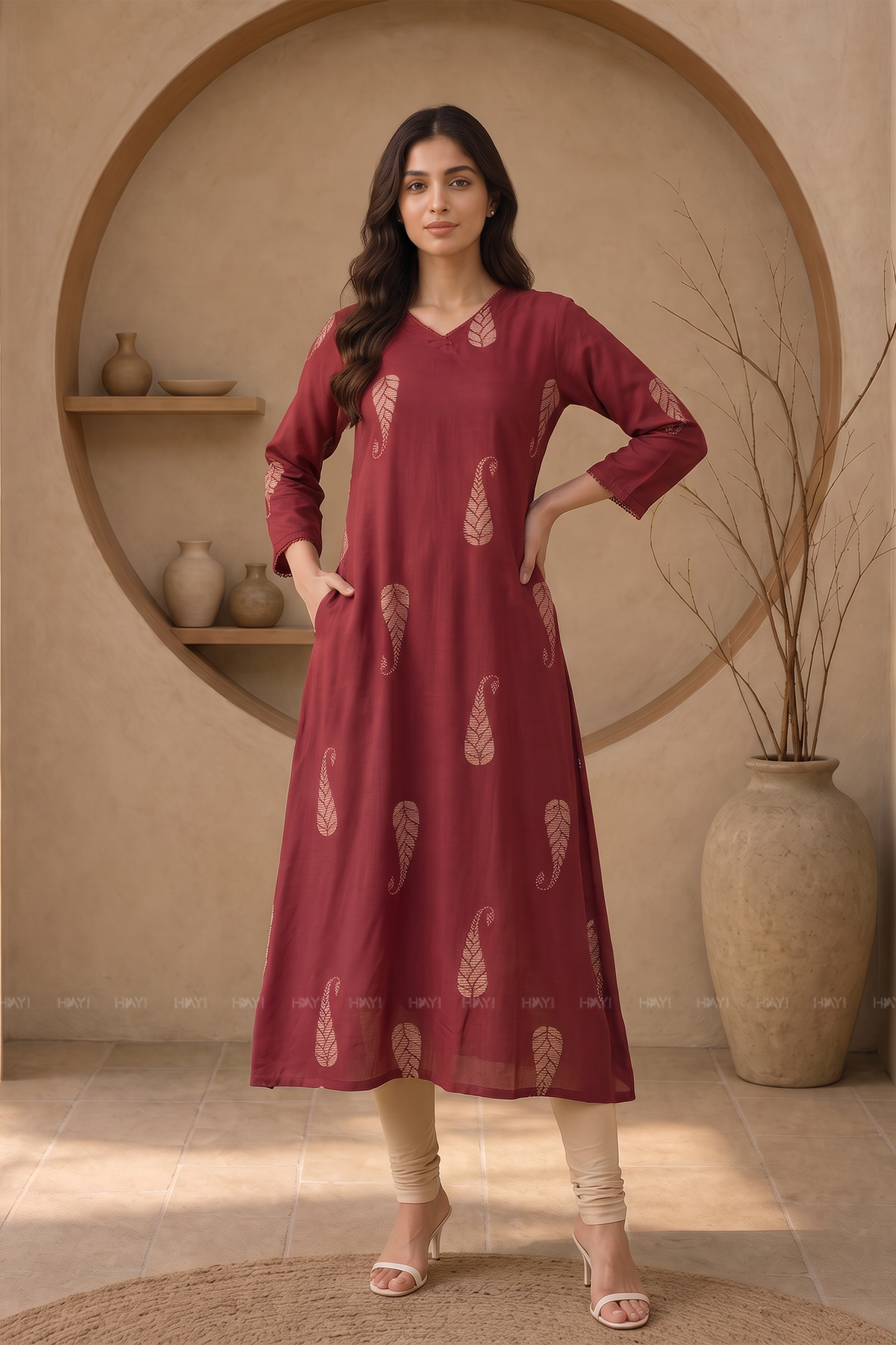 Paisley Grace Brown Printed A-Line Kurta