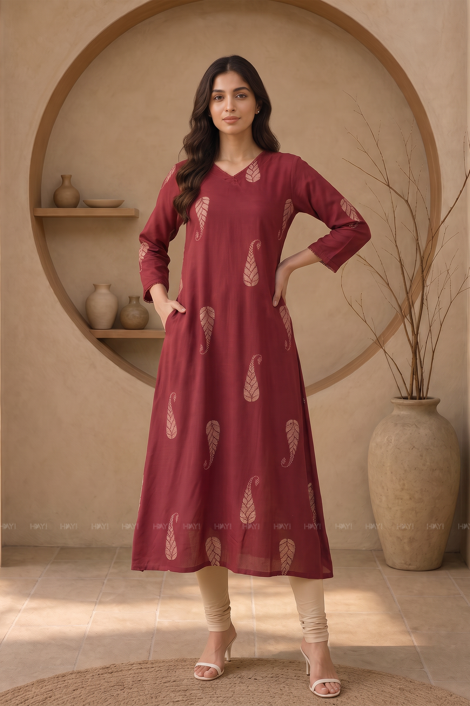 Paisley Grace Brown Printed A-Line Kurta