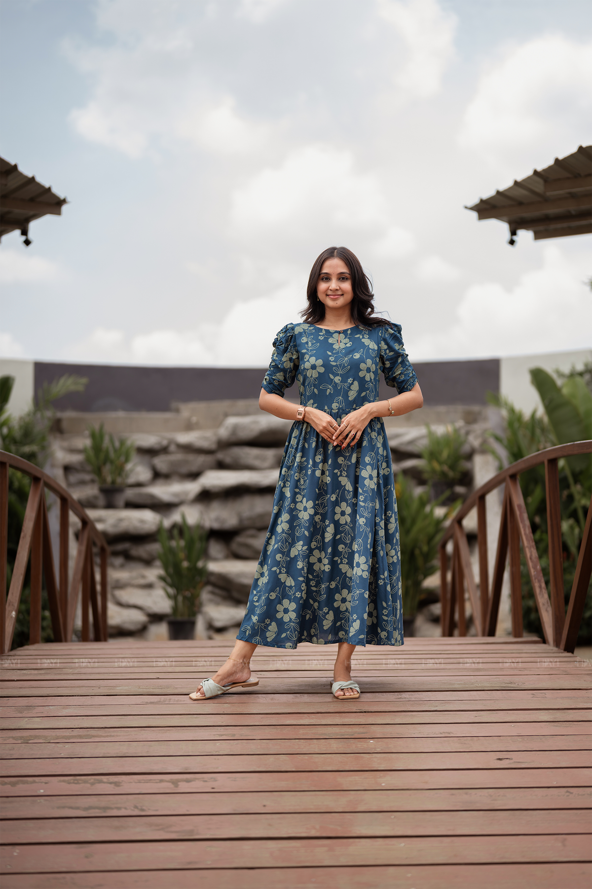 Sage Meadow Floral Printed Umbrella Outfit